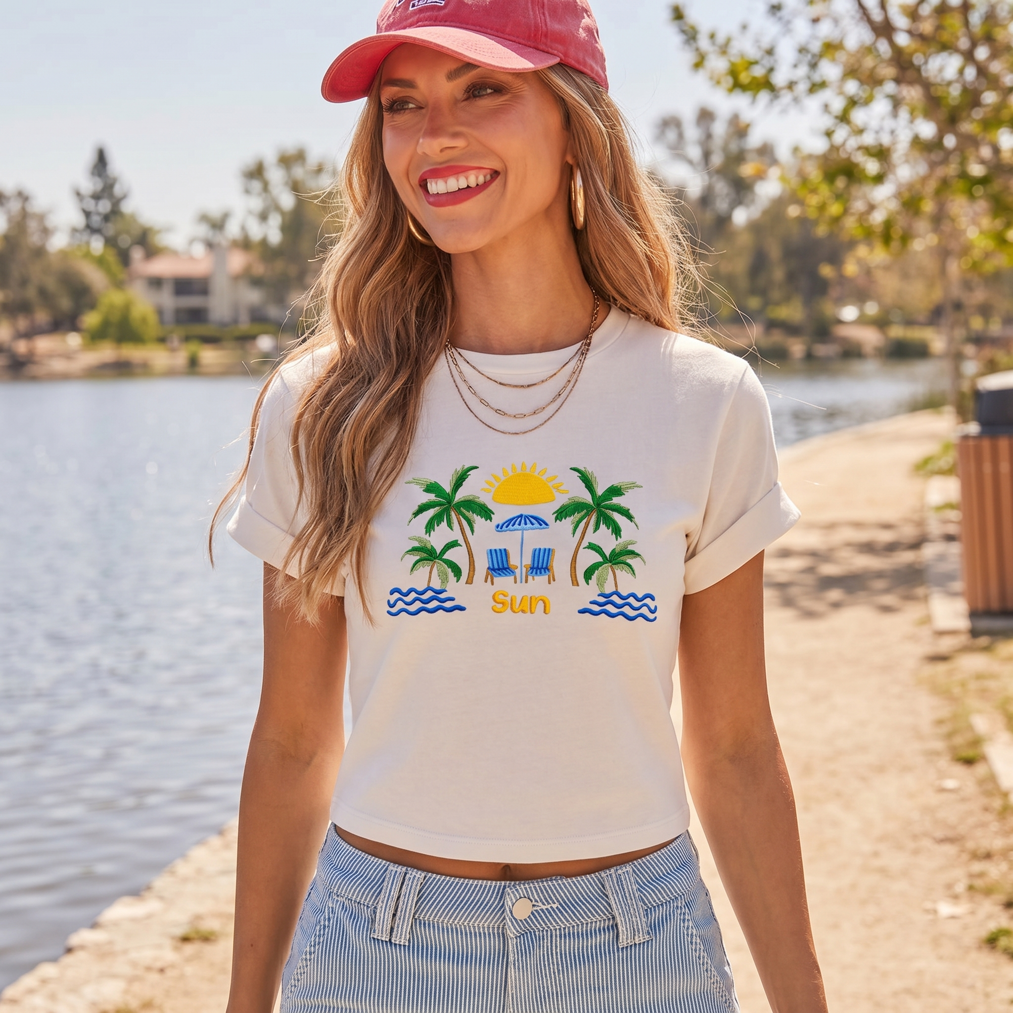 Lemon & Palm Beach Print Crew Neck Cotton Tee