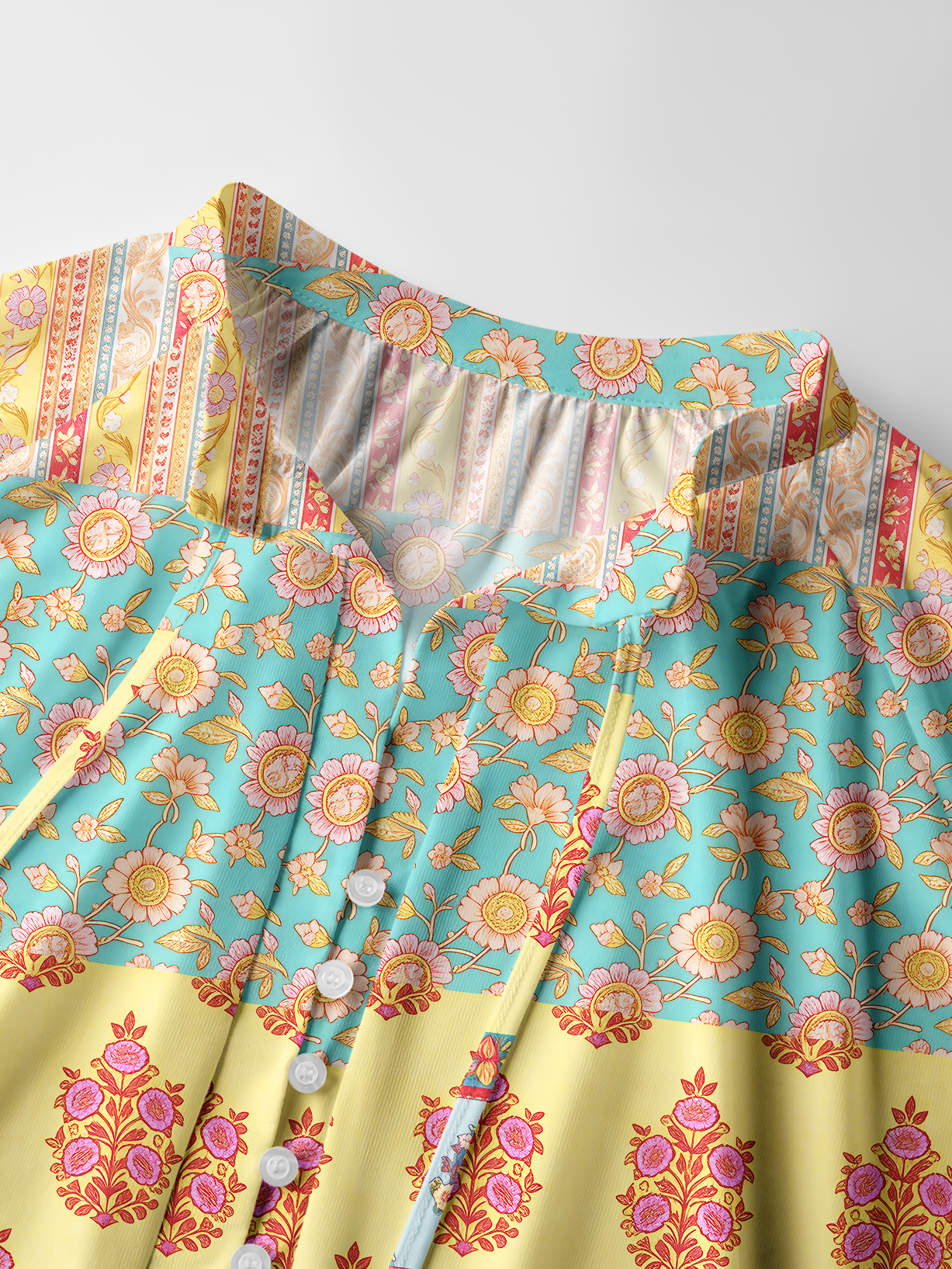 Paisley Inspired Pattern Boho Long Sleeve Tie‑Neck Blouse