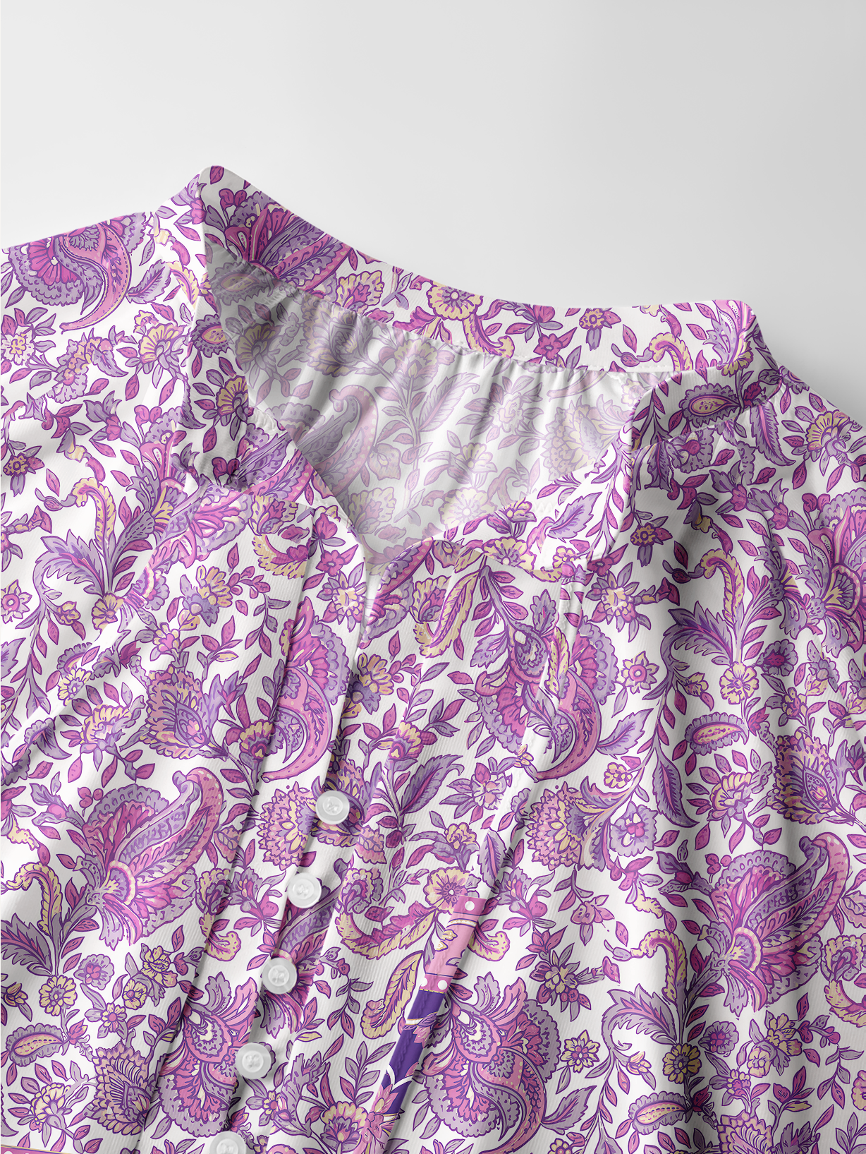 Violet Paisley Garden Print Boho Long Sleeve Tie‑Neck Blouse