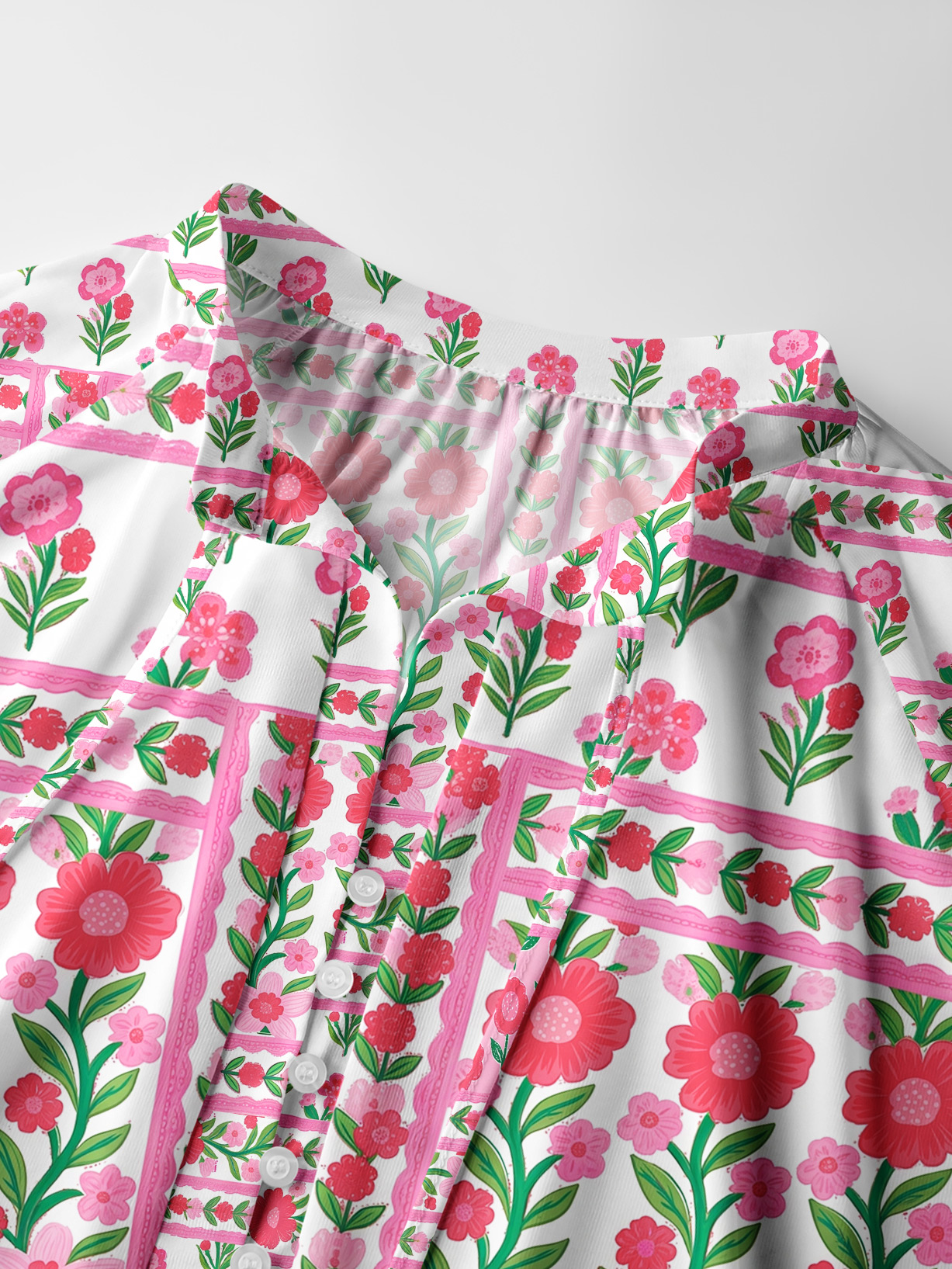Rose Garden Stripe Floral Boho Long Sleeve Tie‑Neck Blouse