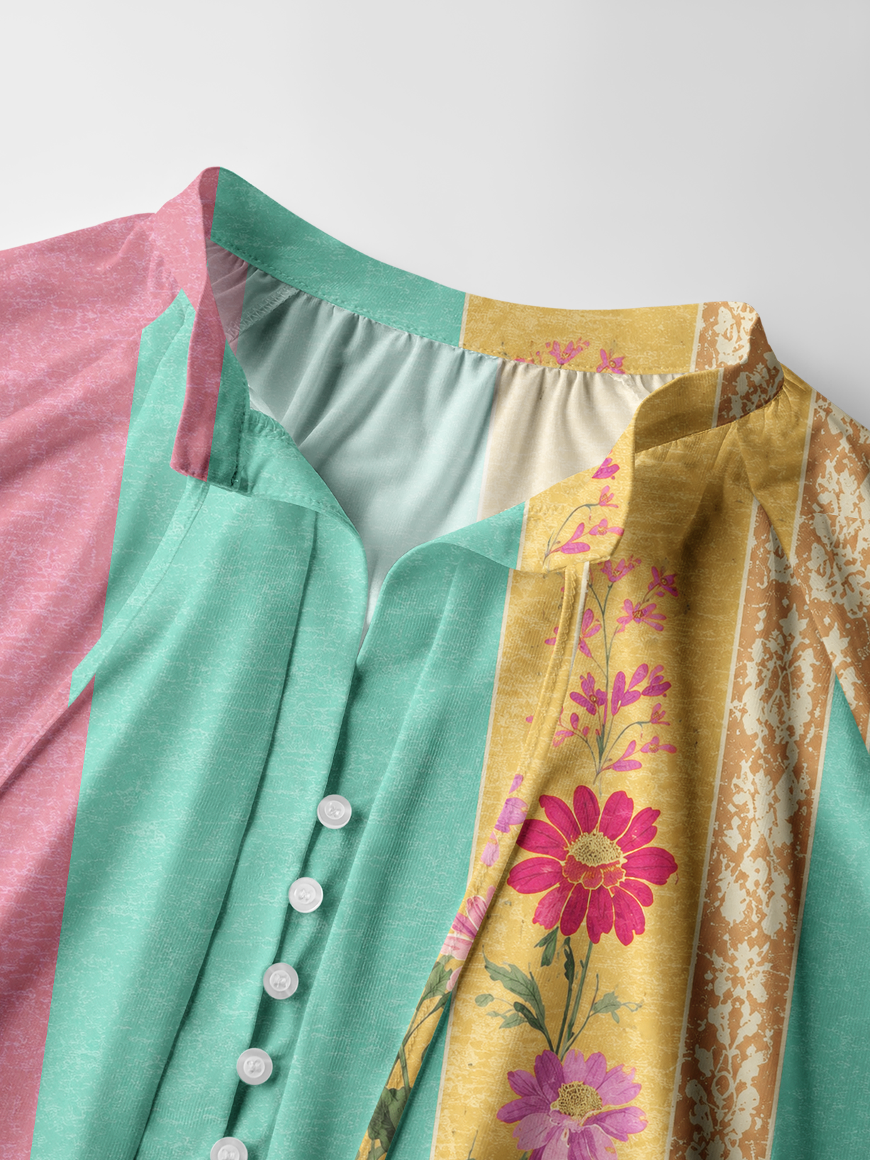 Sunset Stripe Florals Boho Long Sleeve Tie‑Neck Blouse