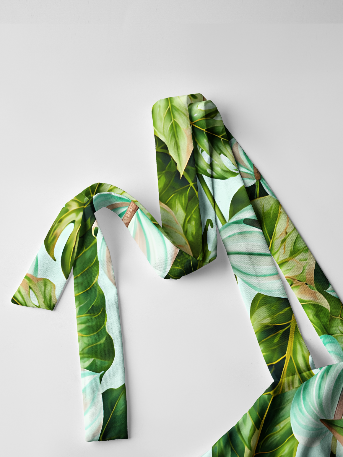Tropical Rainforest Green Leaves Bow Strap Maxi Dress