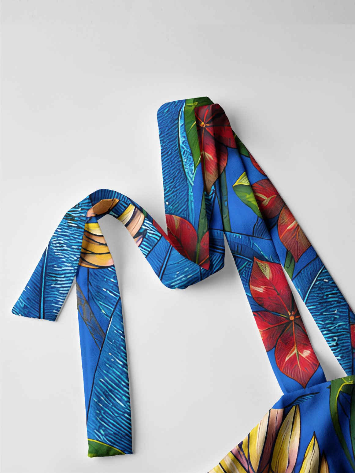 Tropical Bananas & Flowers on Blue Bow Strap Maxi Dress