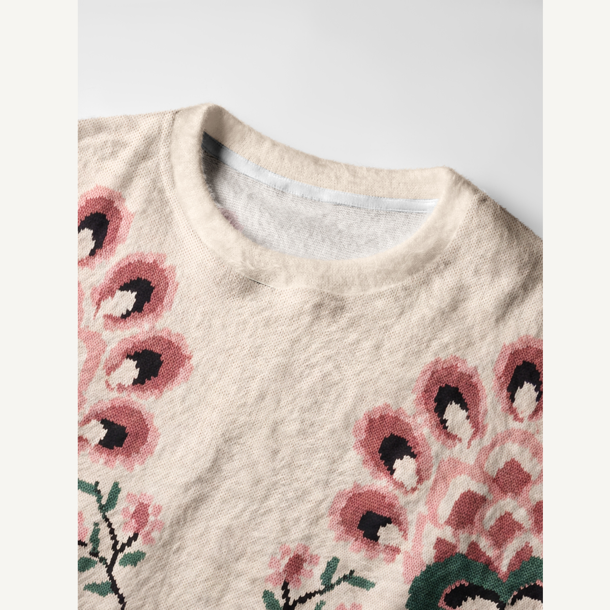 Romantic Floral Contrast Crewneck Sweater
