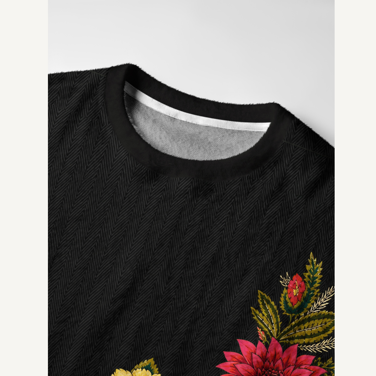 Ornate Folk Floral Border Crewneck Sweater