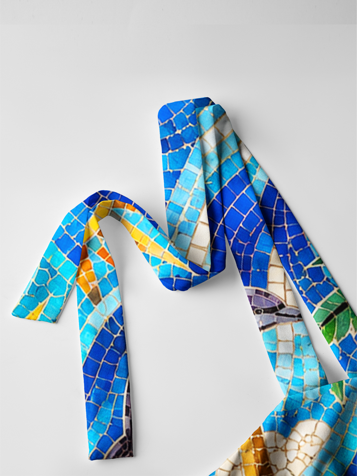 Sunset Mosaic Wave Dolphin Bow Strap Maxi Dress