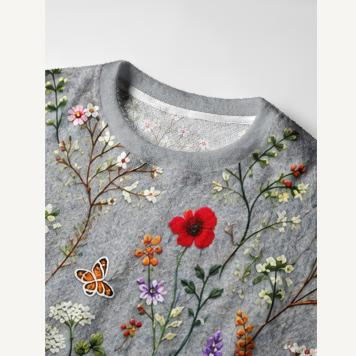 Cottage Garden Wildflower & Butterfly Crewneck Sweater