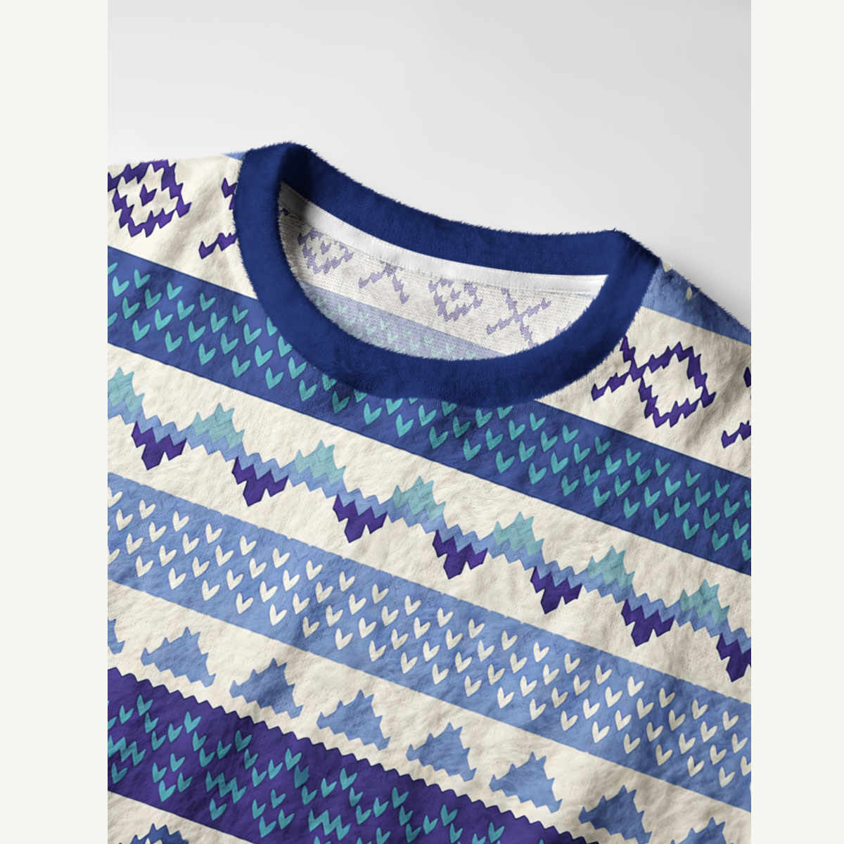 Nordic-Inspired Geometric Stripe Crewneck Sweater
