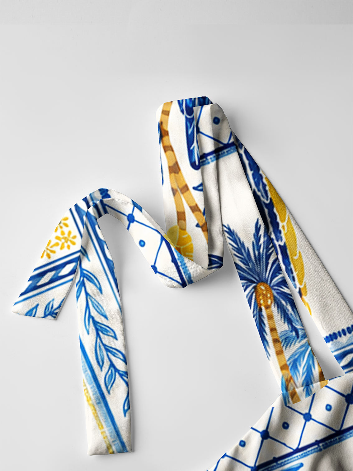 Blue Tropical Tile Bow Strap Maxi Dress