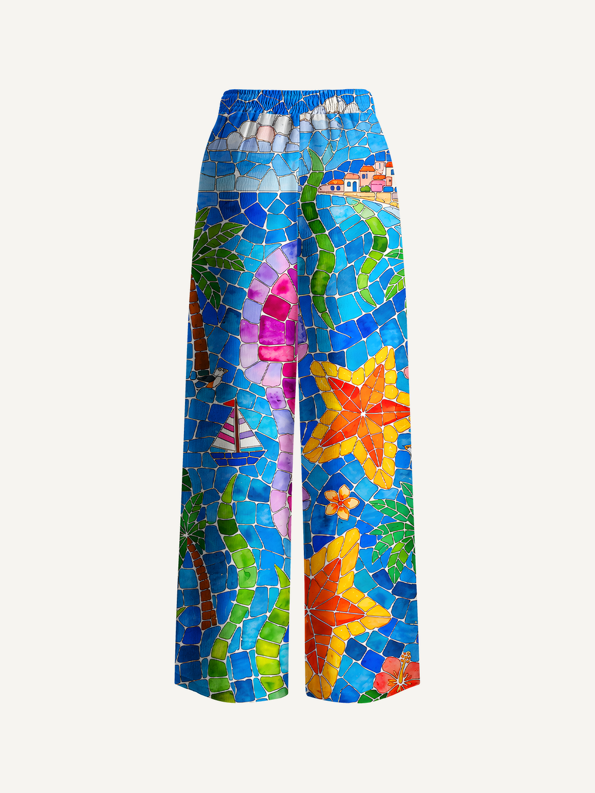 Under the Sea Wide Leg Tie Waist Pants With Pockets
