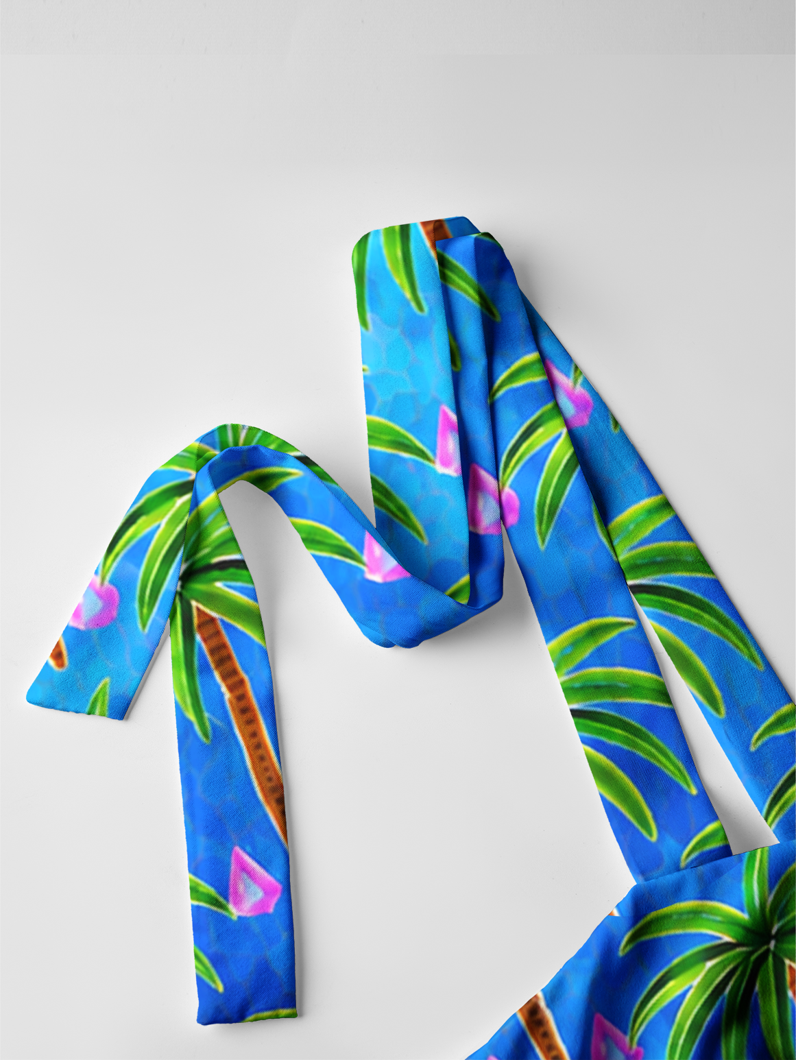 Mosaic Palm Tree Bow Strap Maxi Dress