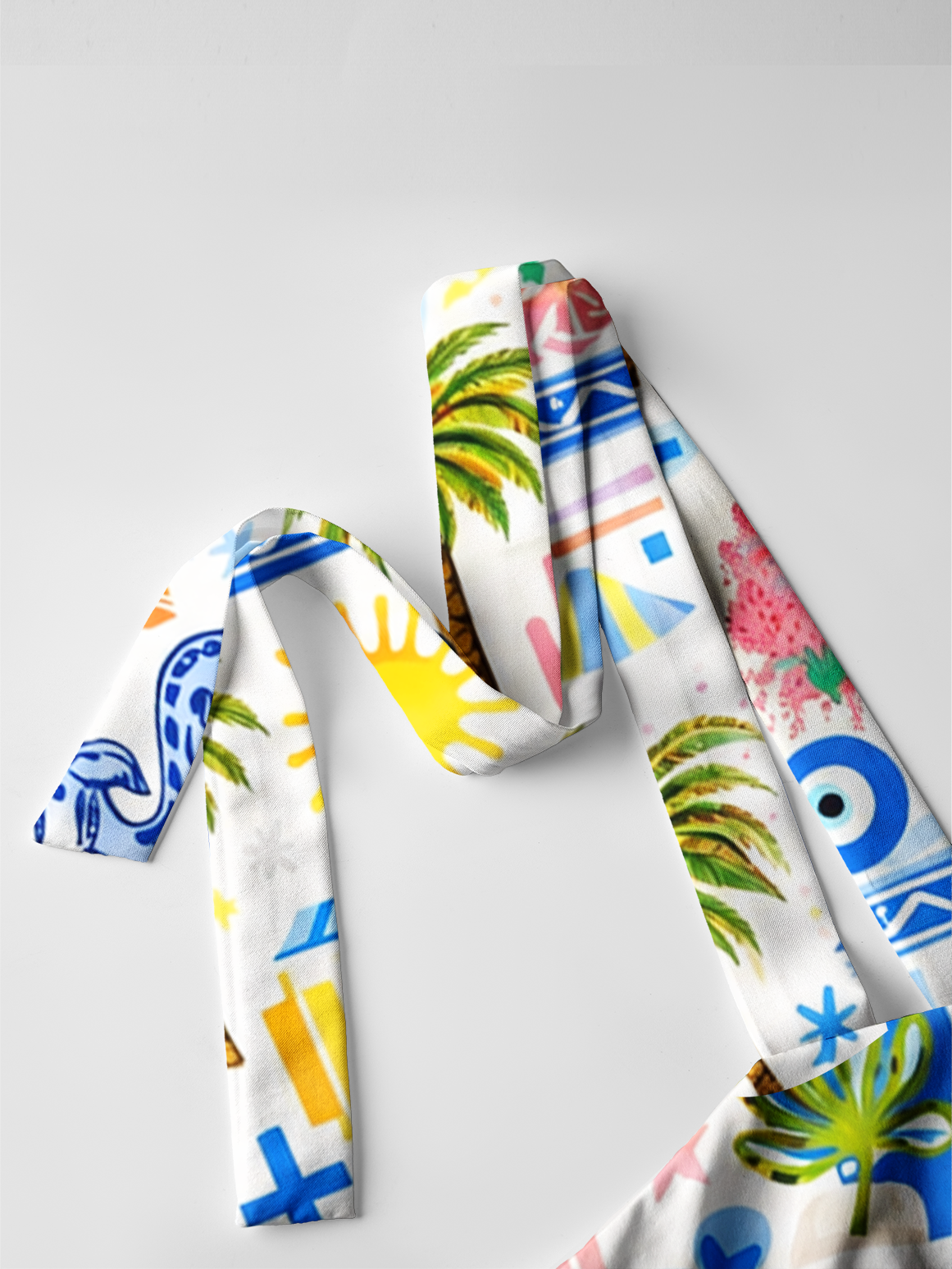 Greek Island Charms Pattern Bow Strap Maxi Dress