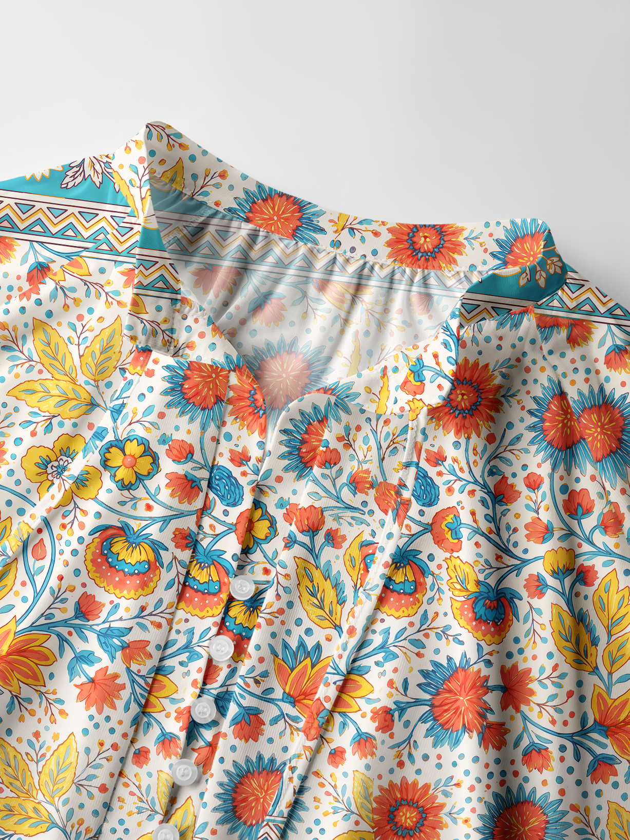 Moroccan Garden Pattern Boho Long Sleeve Tie‑Neck Blouse