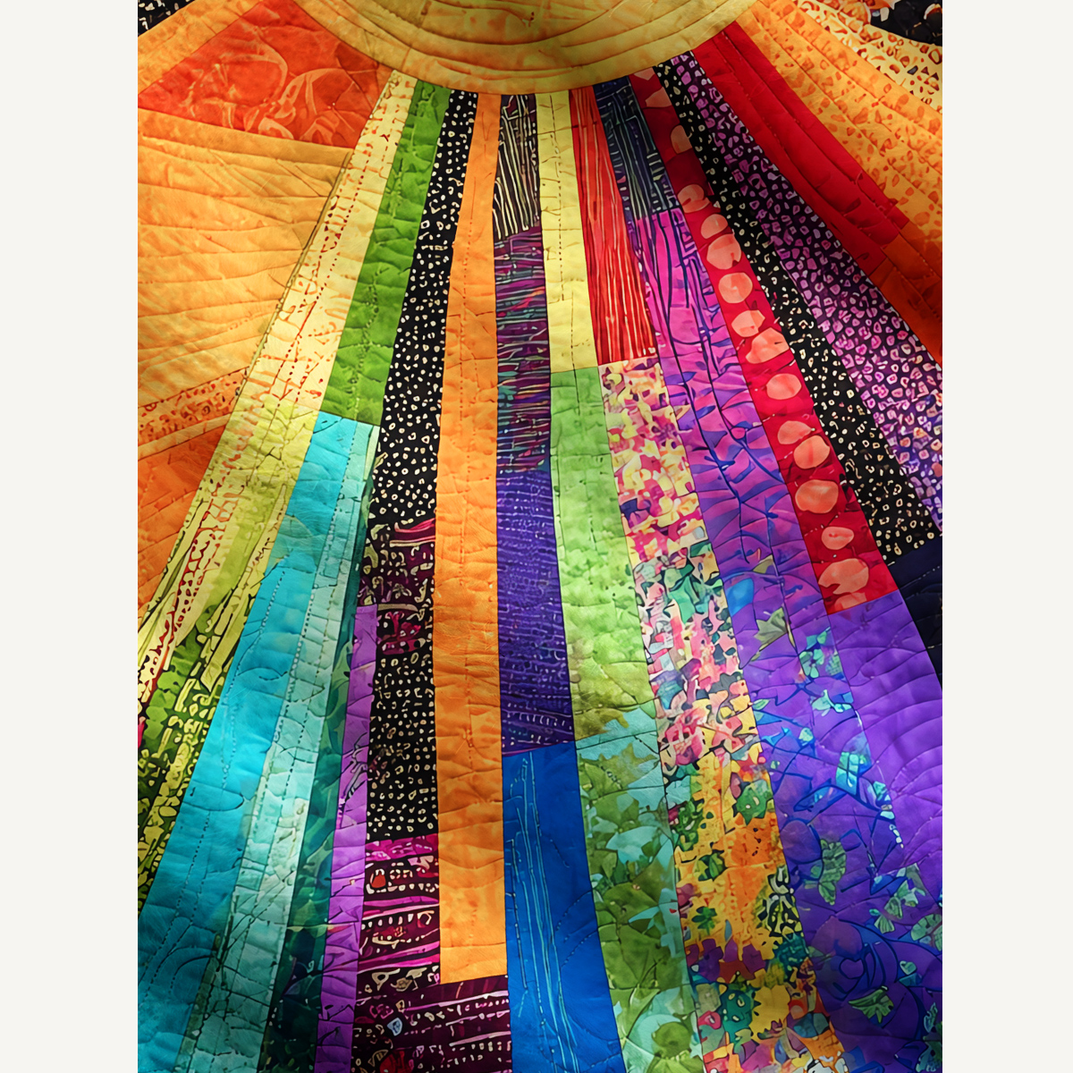 Rainbow Sunburst Patchwork Print Crewneck Sweater