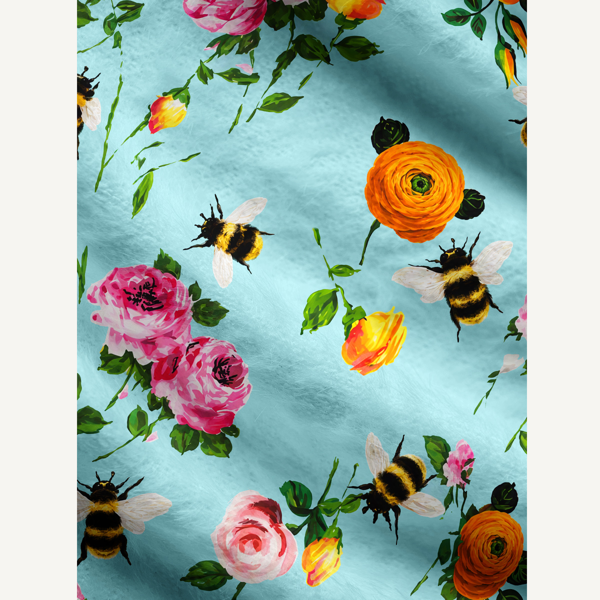 Pink Rose & Bumblebee Garden Print Crewneck Sweater