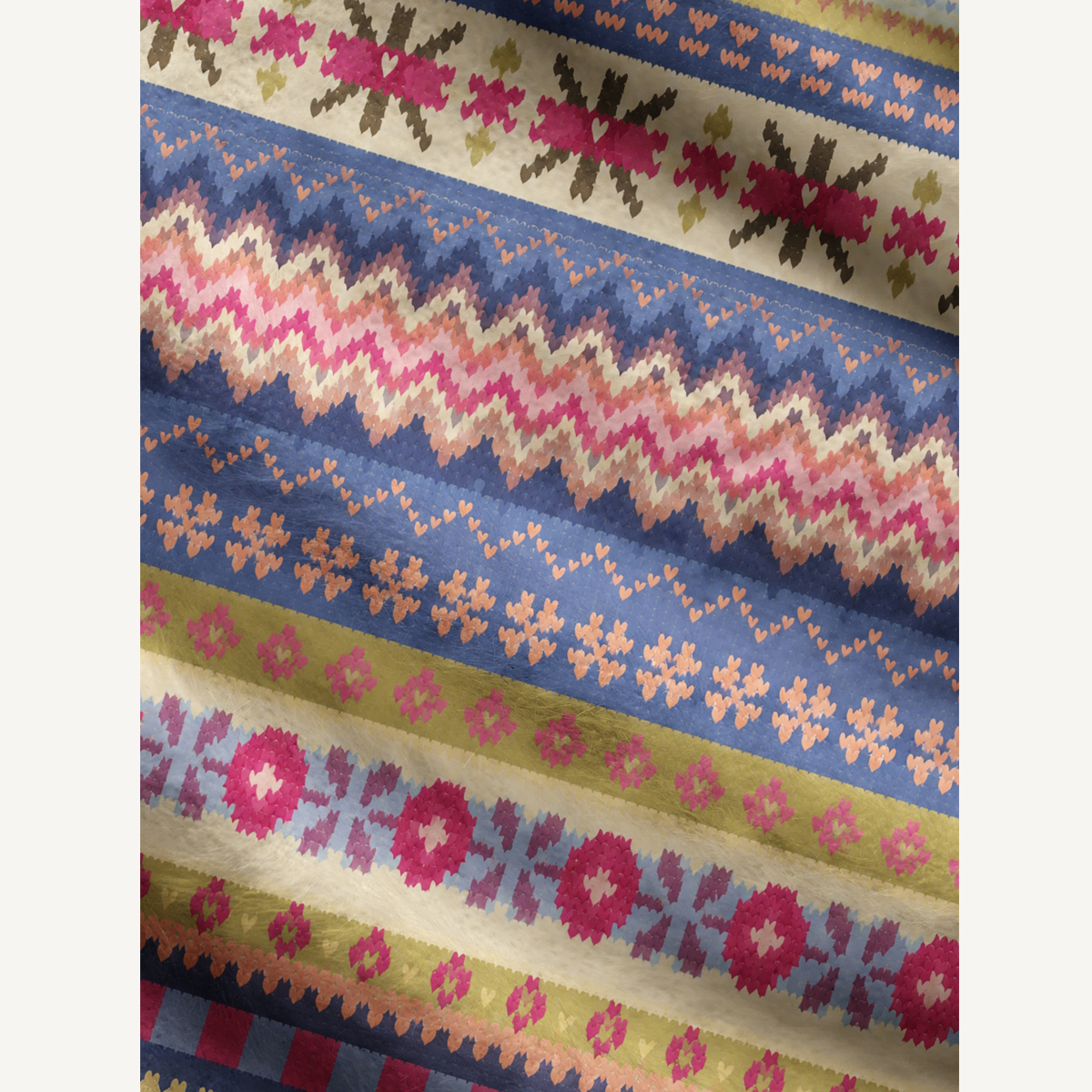 Soft Nordic Floral Geometric Stripe Crewneck Sweater