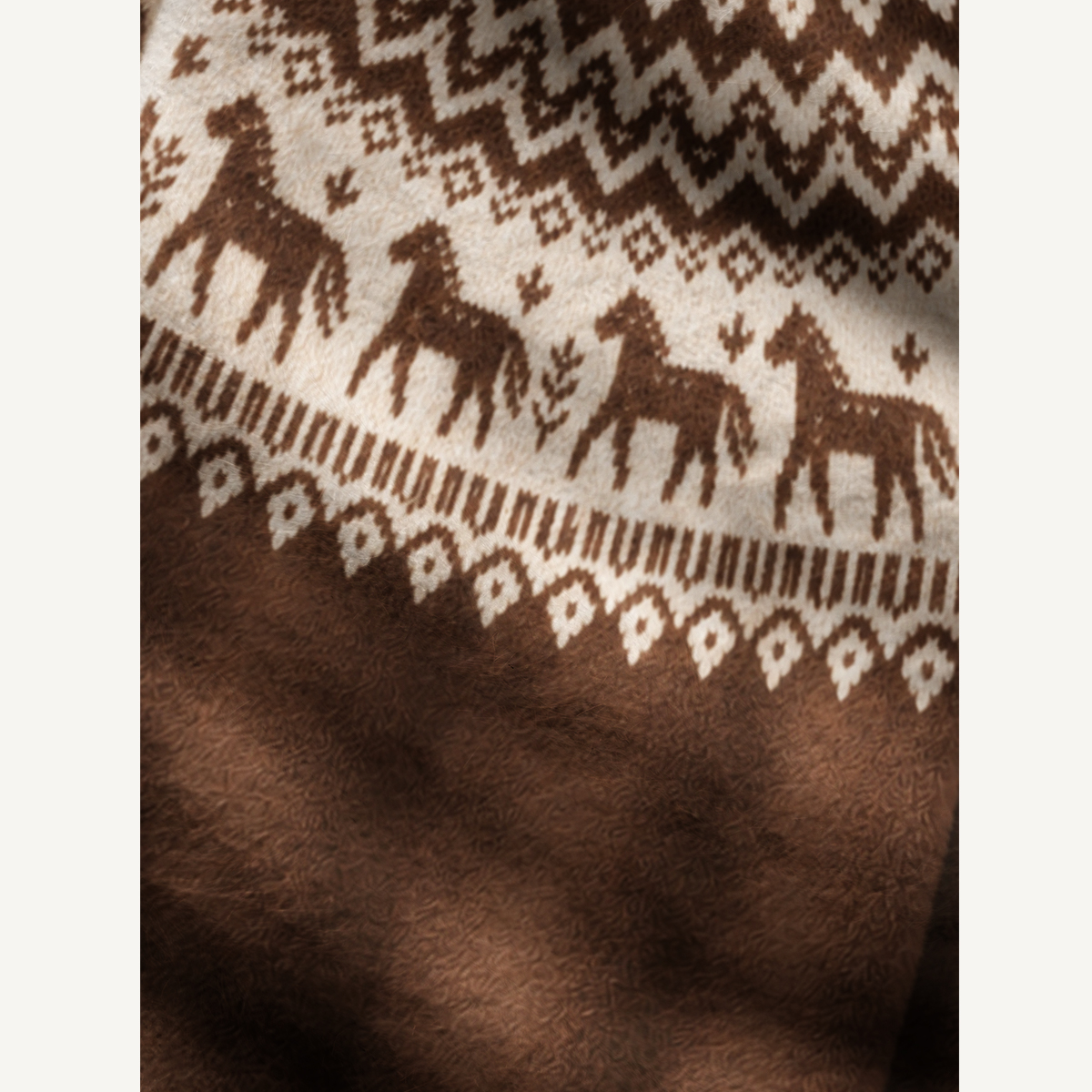 Rustic Equestrian Horse Fair Isle Crewneck Sweater
