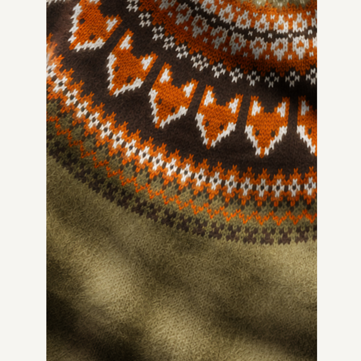 Autumn Fox Yoke Nordic-Inspired Crewneck Sweater