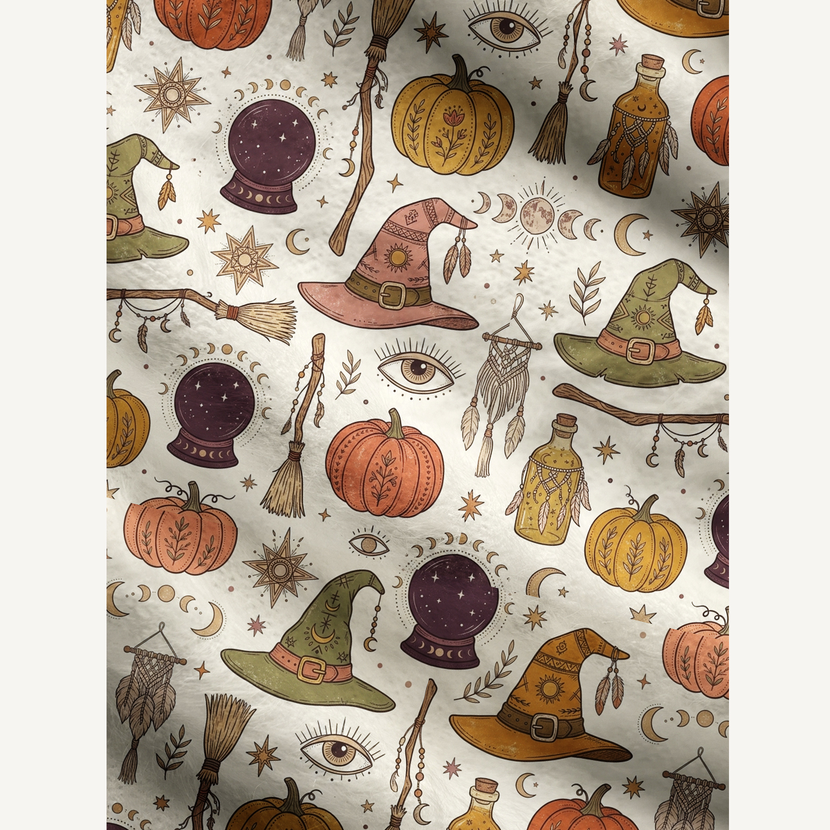 Boho Halloween Witchy Icons Pattern Buttons Women Cardigan Sweaters