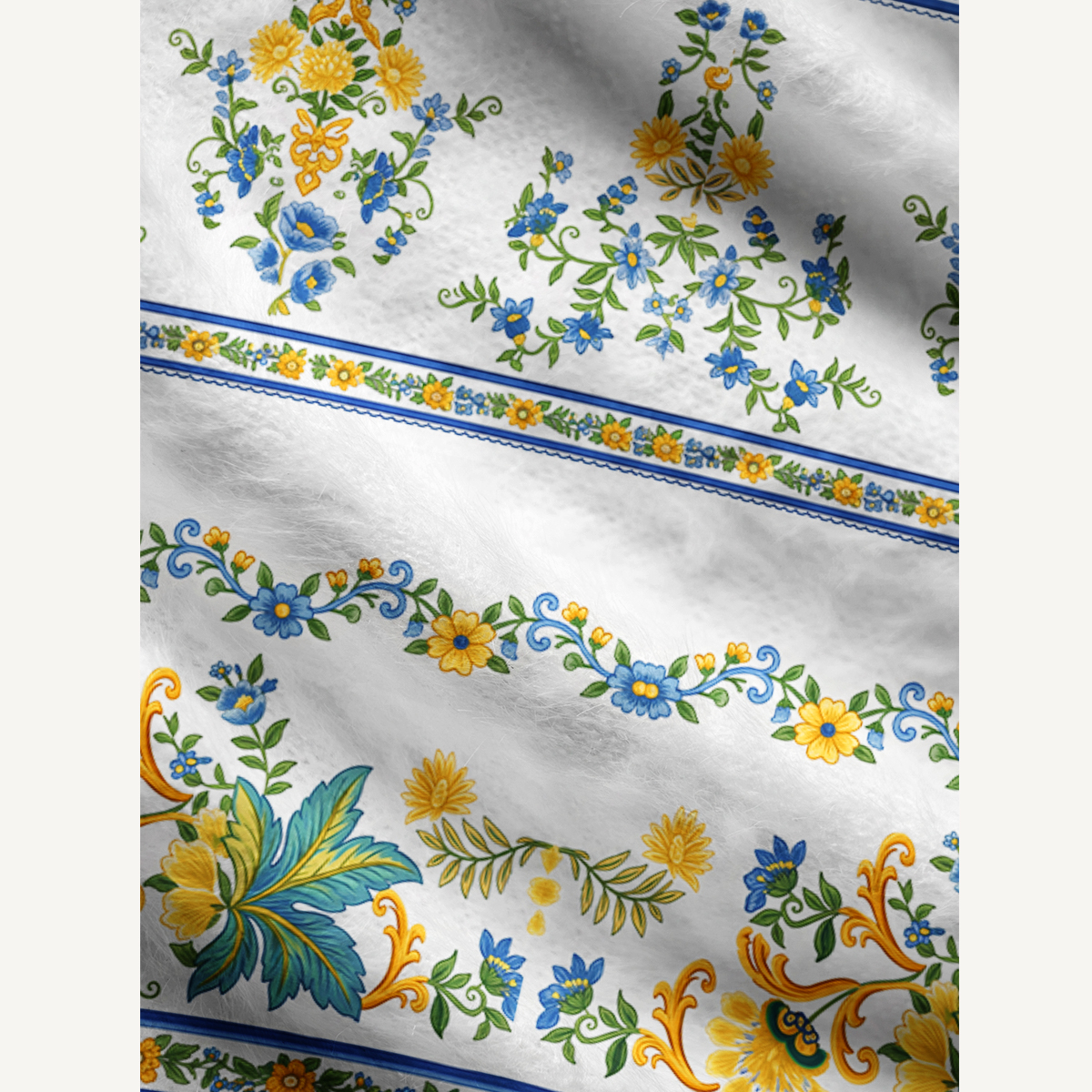 Blue & Yellow Botanical Border Women Cardigan Sweaters