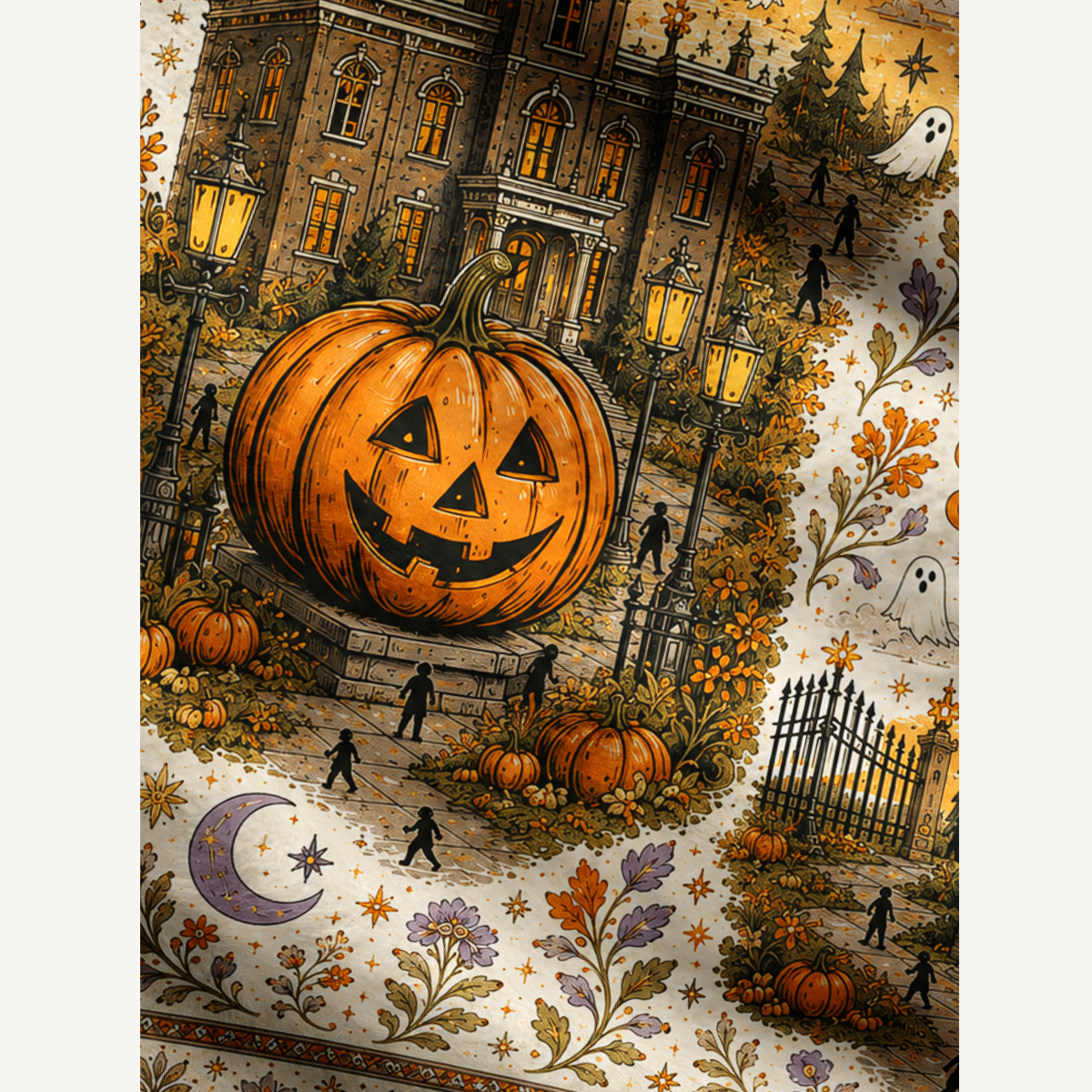 Haunted Village Pumpkin Print Halloween Cardigan Sweaters