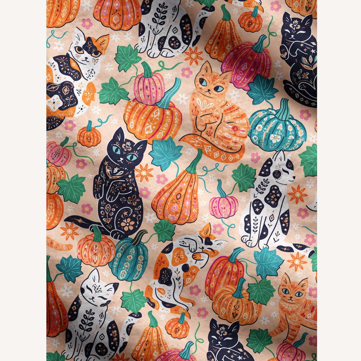 Autumn Black Cat & Pumpkin Floral Cardigan Sweaters