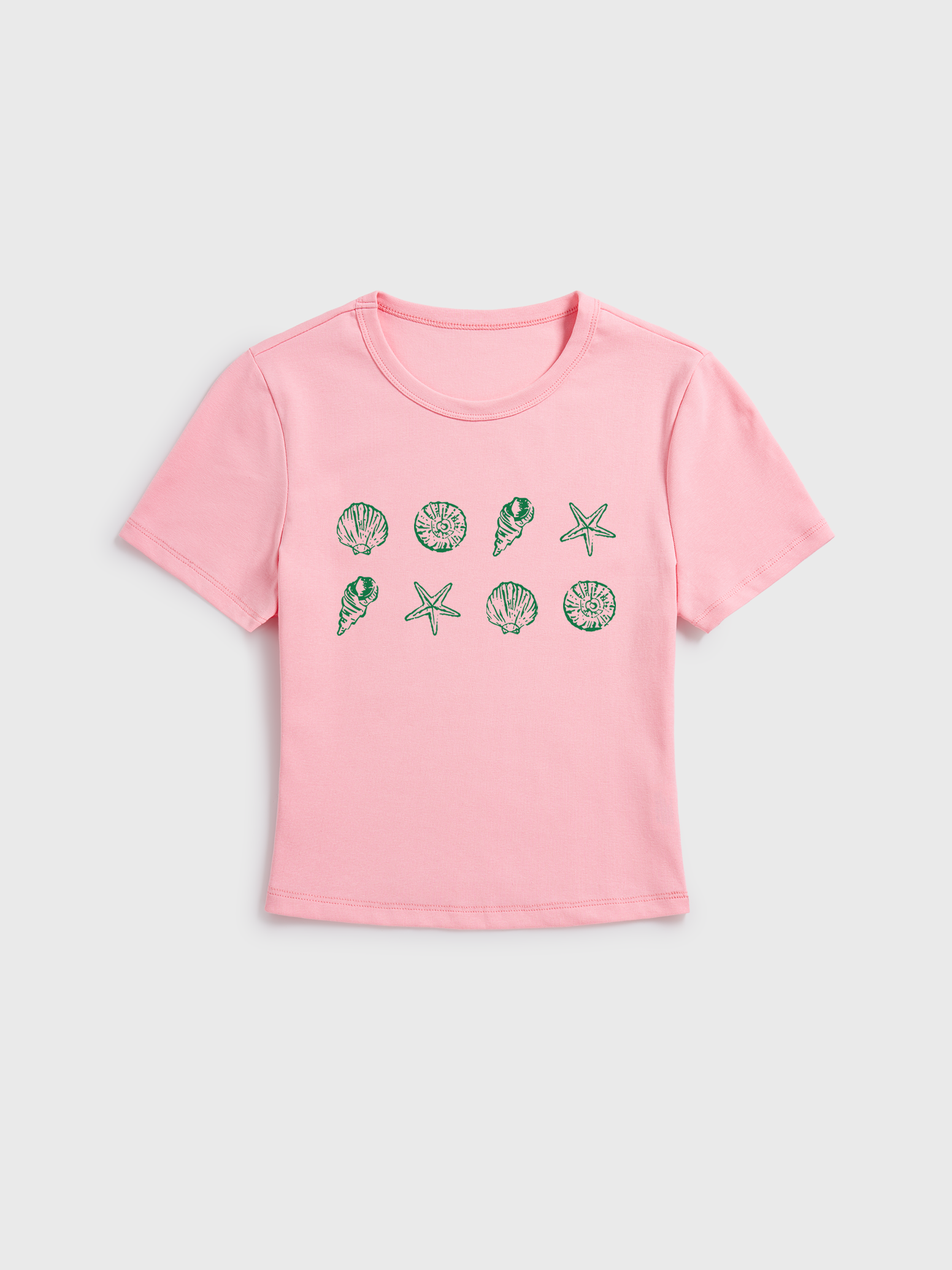 Seaside Shell Print Crew Neck Cotton Tee