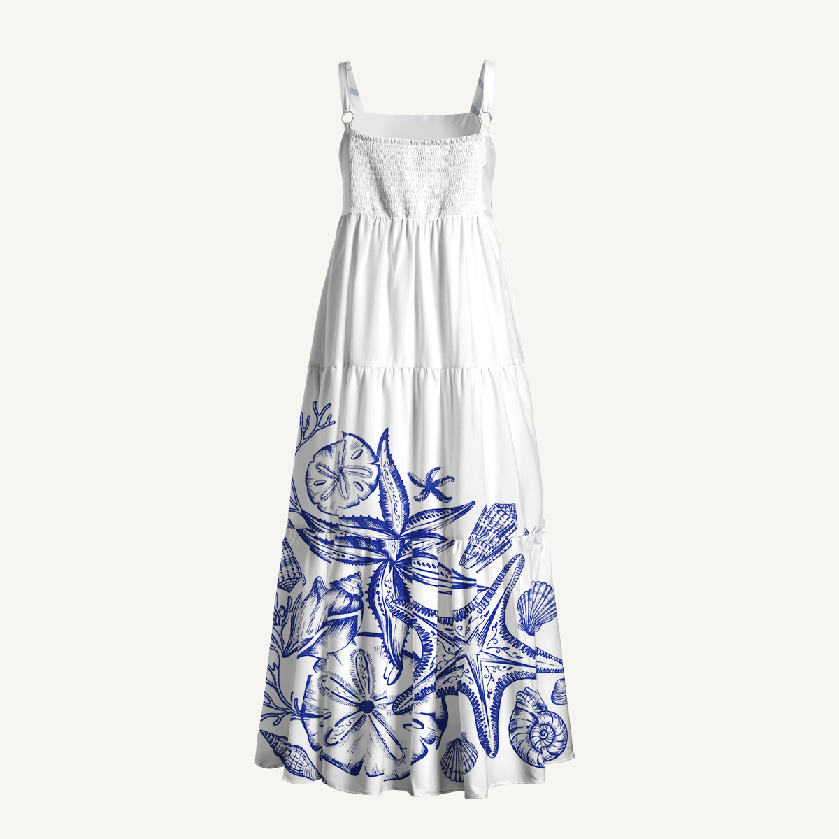 Coastal Nautical Starfish Wide Straps Maxi Dress With Pockets