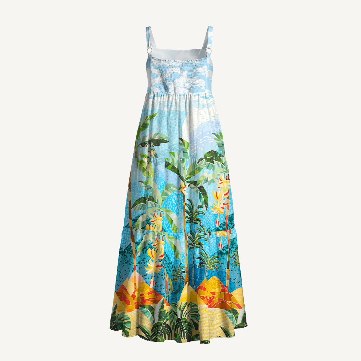 Rainforest Palm Tree Wide Straps Maxi Dress With Pockets