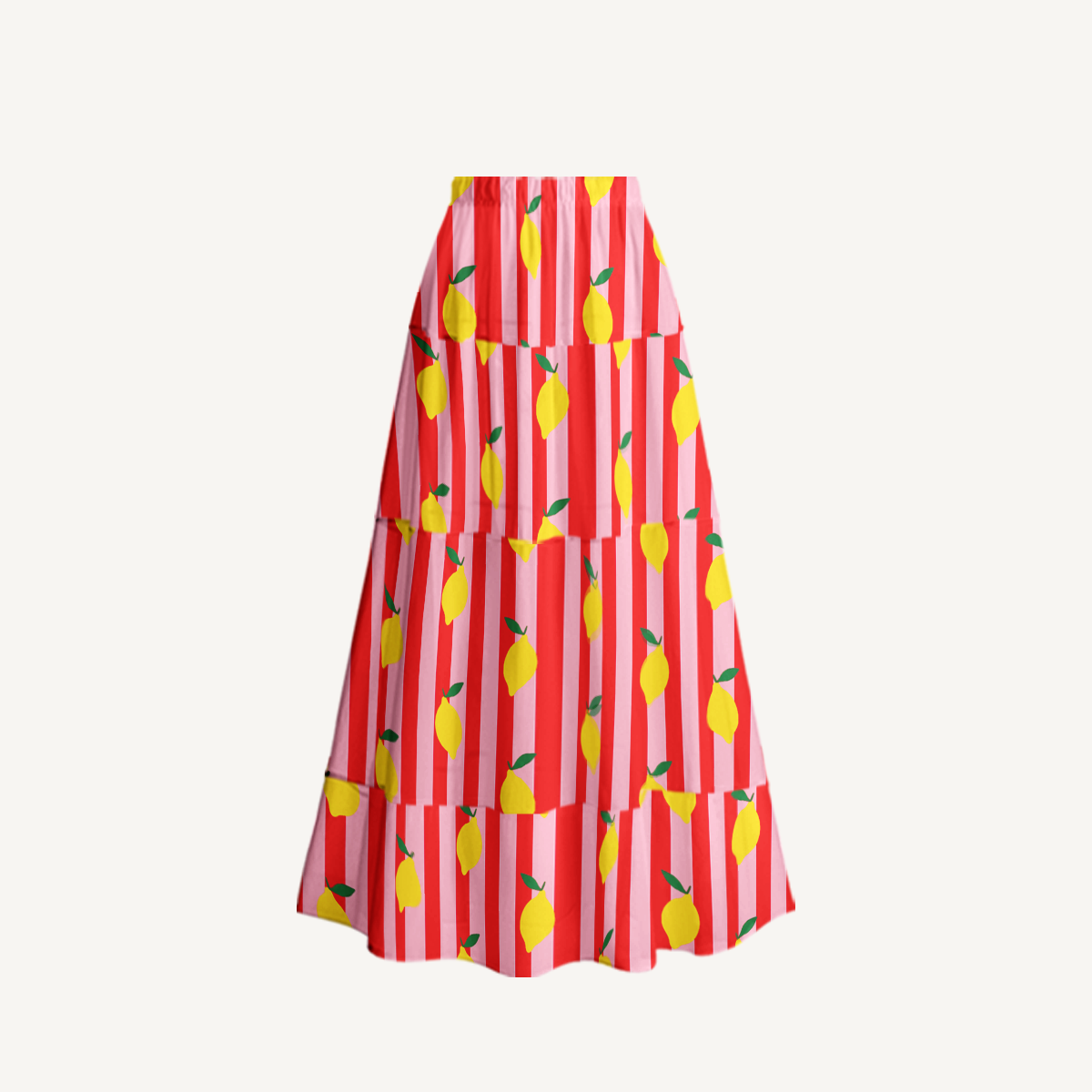 Citrus Stripe Ruffled V Neck One Piece Swimsuit and Matching Midi Skirt Set