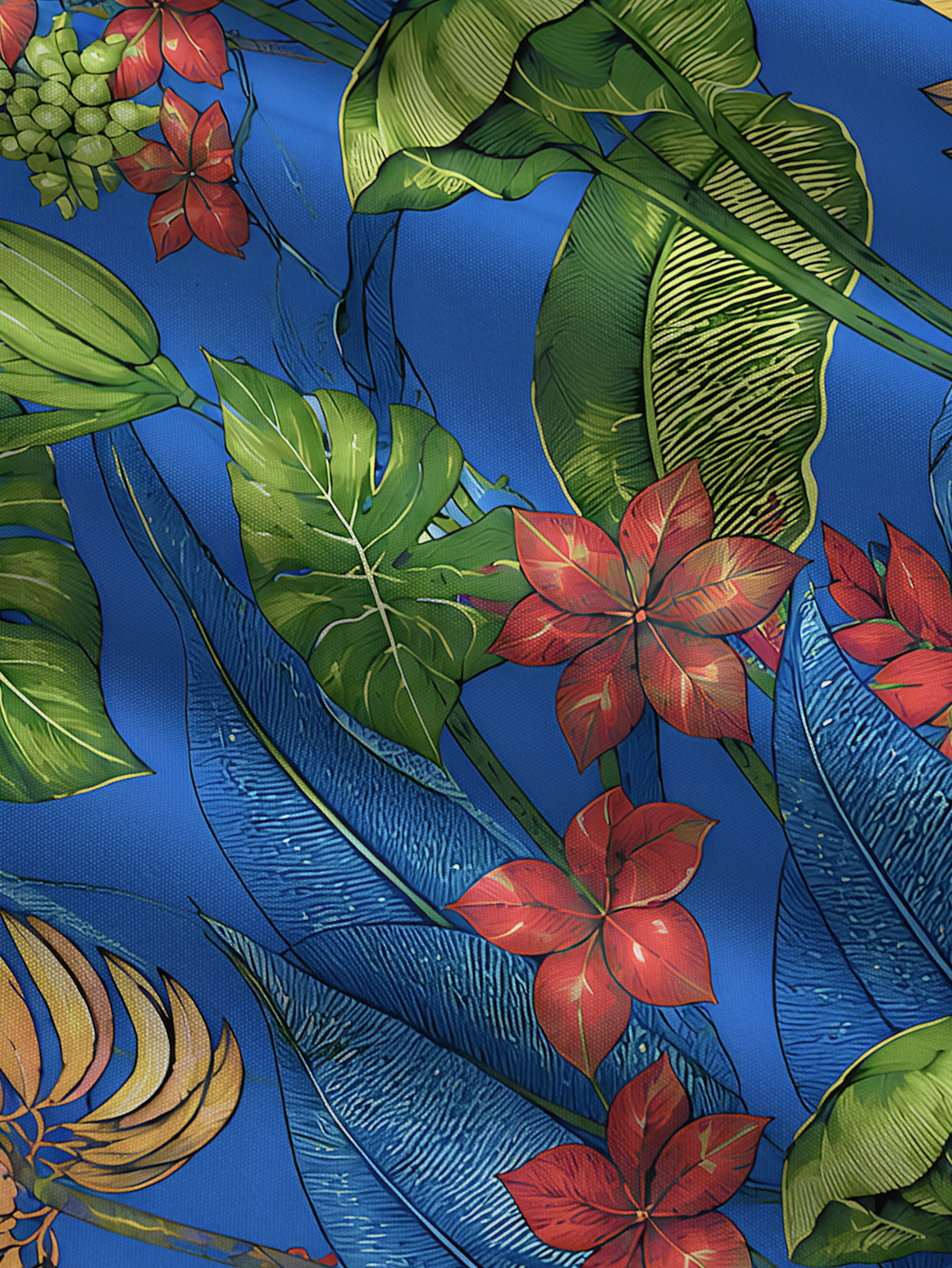 Tropical Bananas & Flowers on Blue Bow Strap Maxi Dress