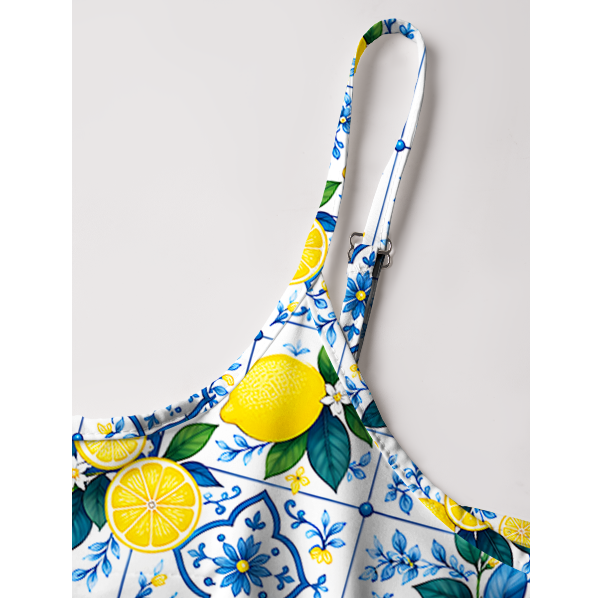 Mediterranean-style tiles with lemon patterns Summer Mini Dress 