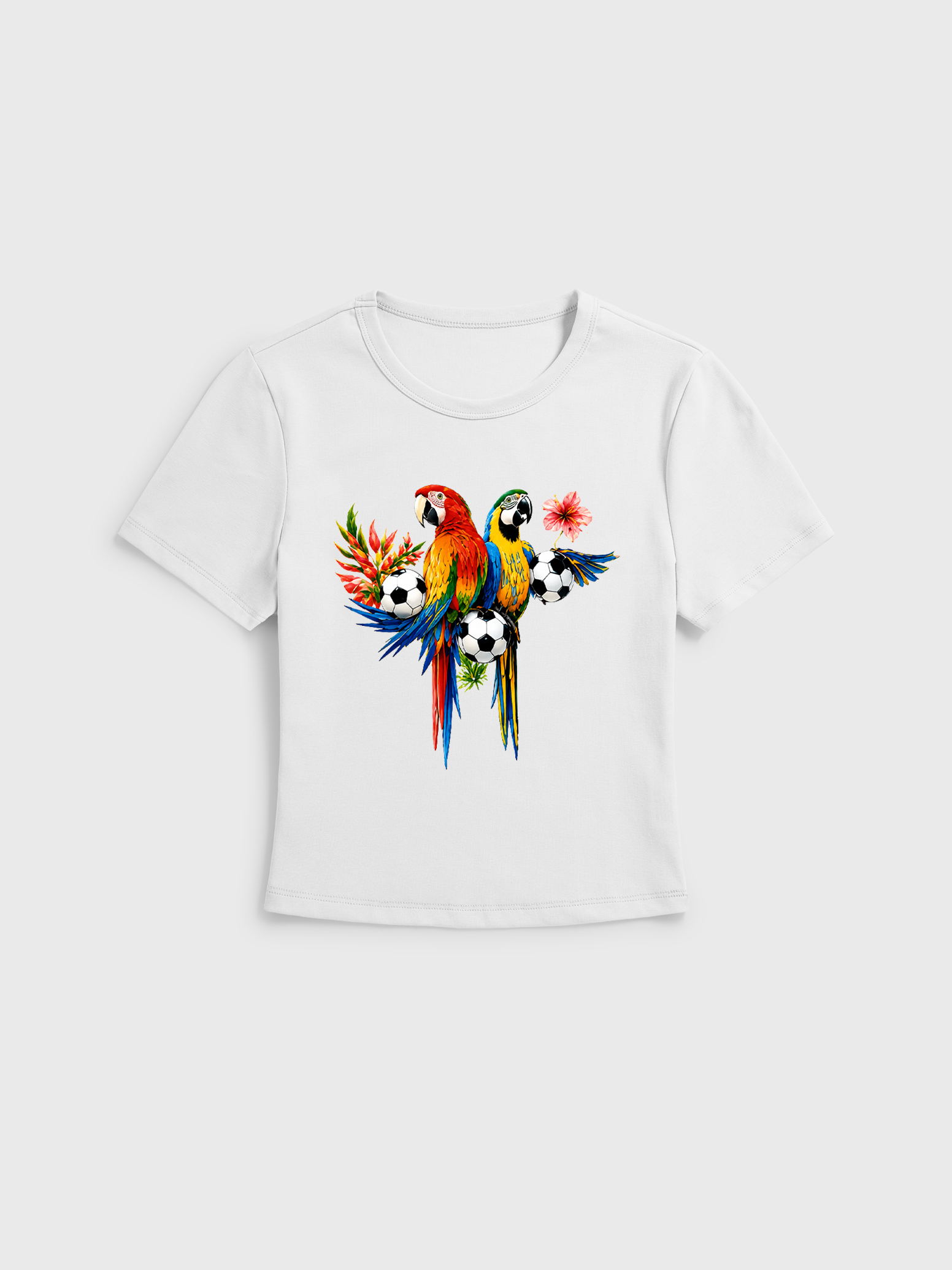 Tropical Parrot Football Garden Print Crew Neck Cotton Tee