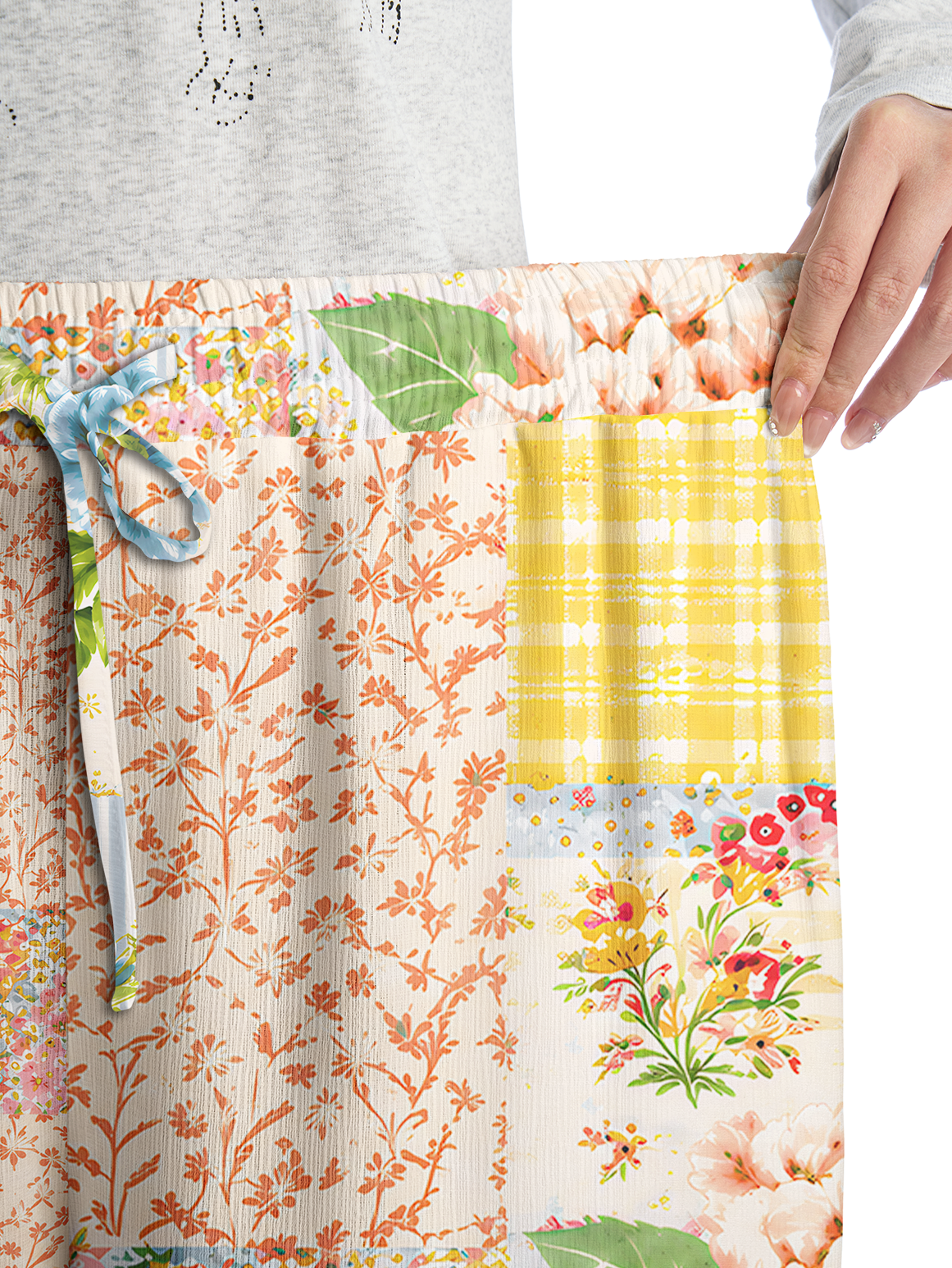 Vintage Cottage Garden Quilt Pants For Women With Pockets