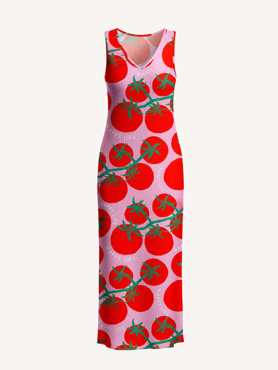 Tomato Garden Delight Printed Crochet Knit Midi Dress