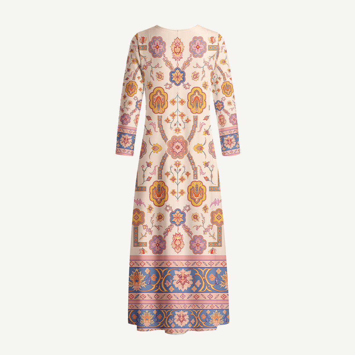 Boho Inspired Symmetrical Floral Long Sleeve Maxi Dress with Pockets