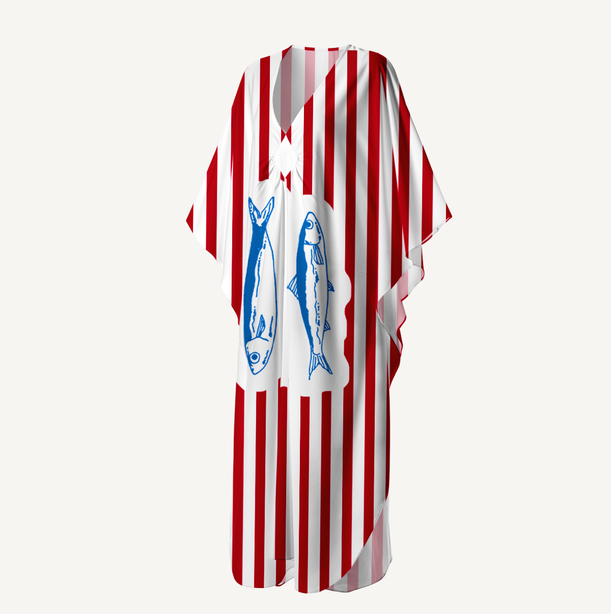 Striped Fish Kimono Sleeve Kaftan Dress
