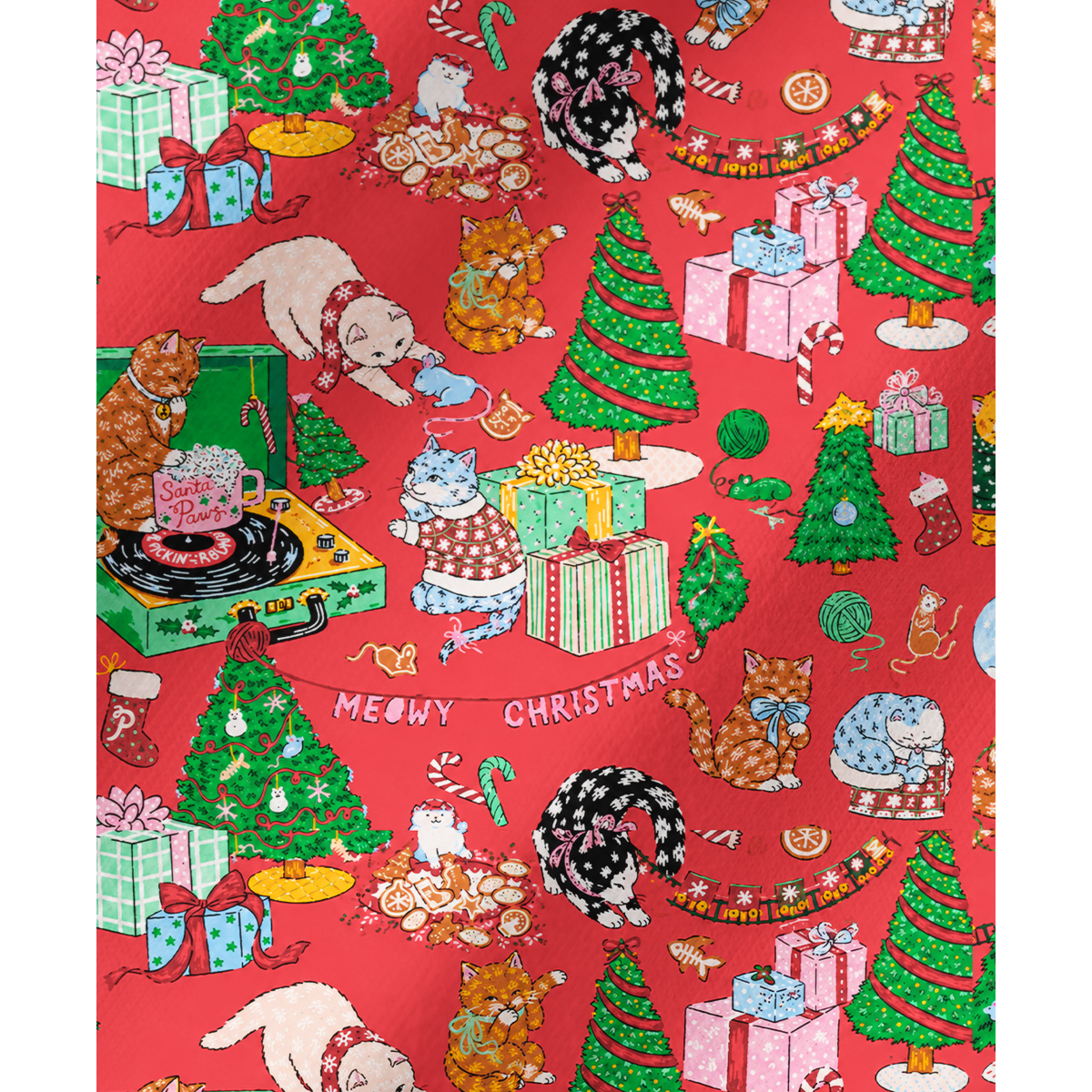 Festive Cats & Christmas Trees Long Sleeves Pajama Sets