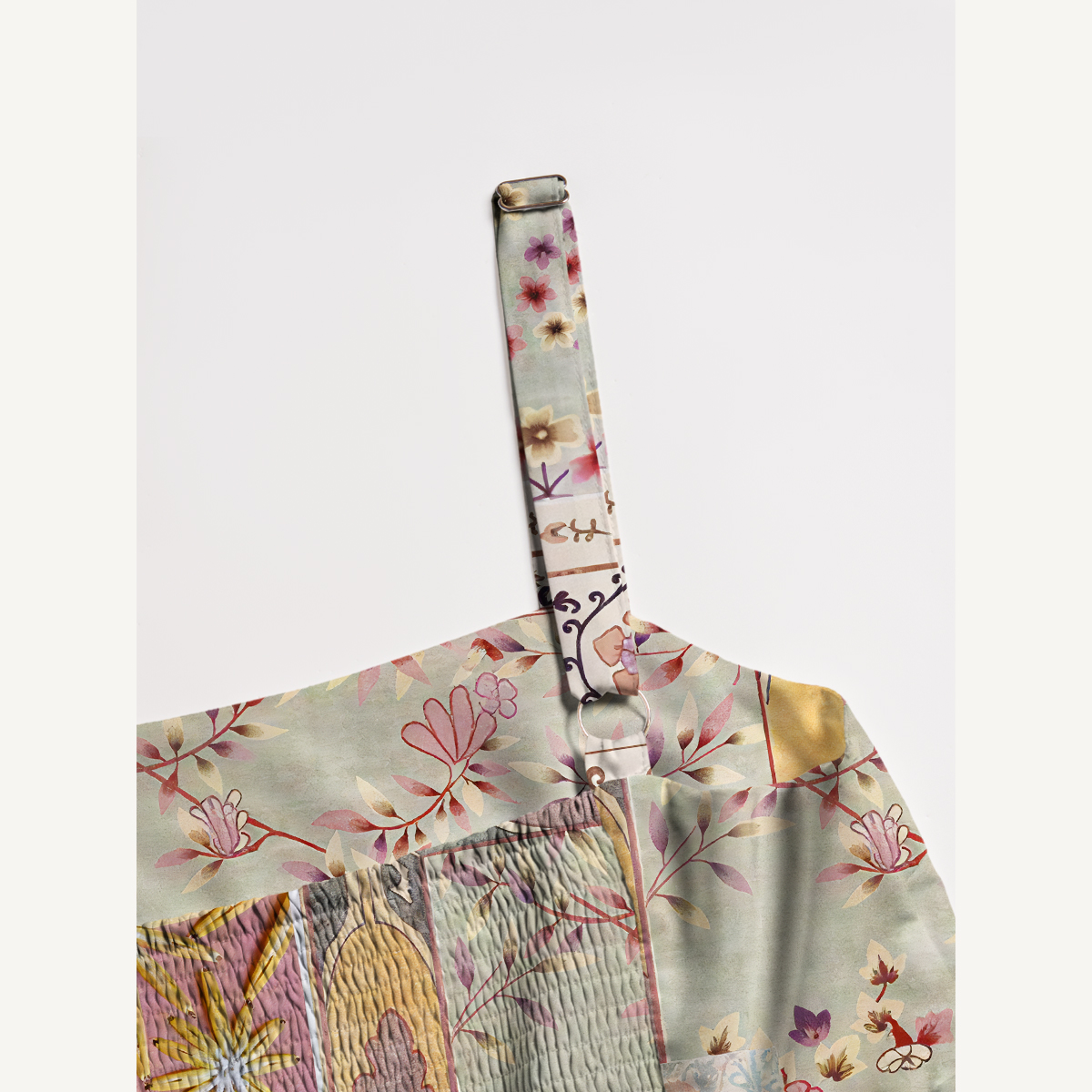 Vintage Rose Patchwork Floral Boho Strap Maxi Dress With Pockets
