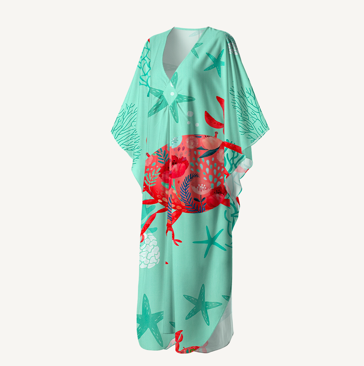 Floral Crab Kimono Sleeve Kaftan Dress