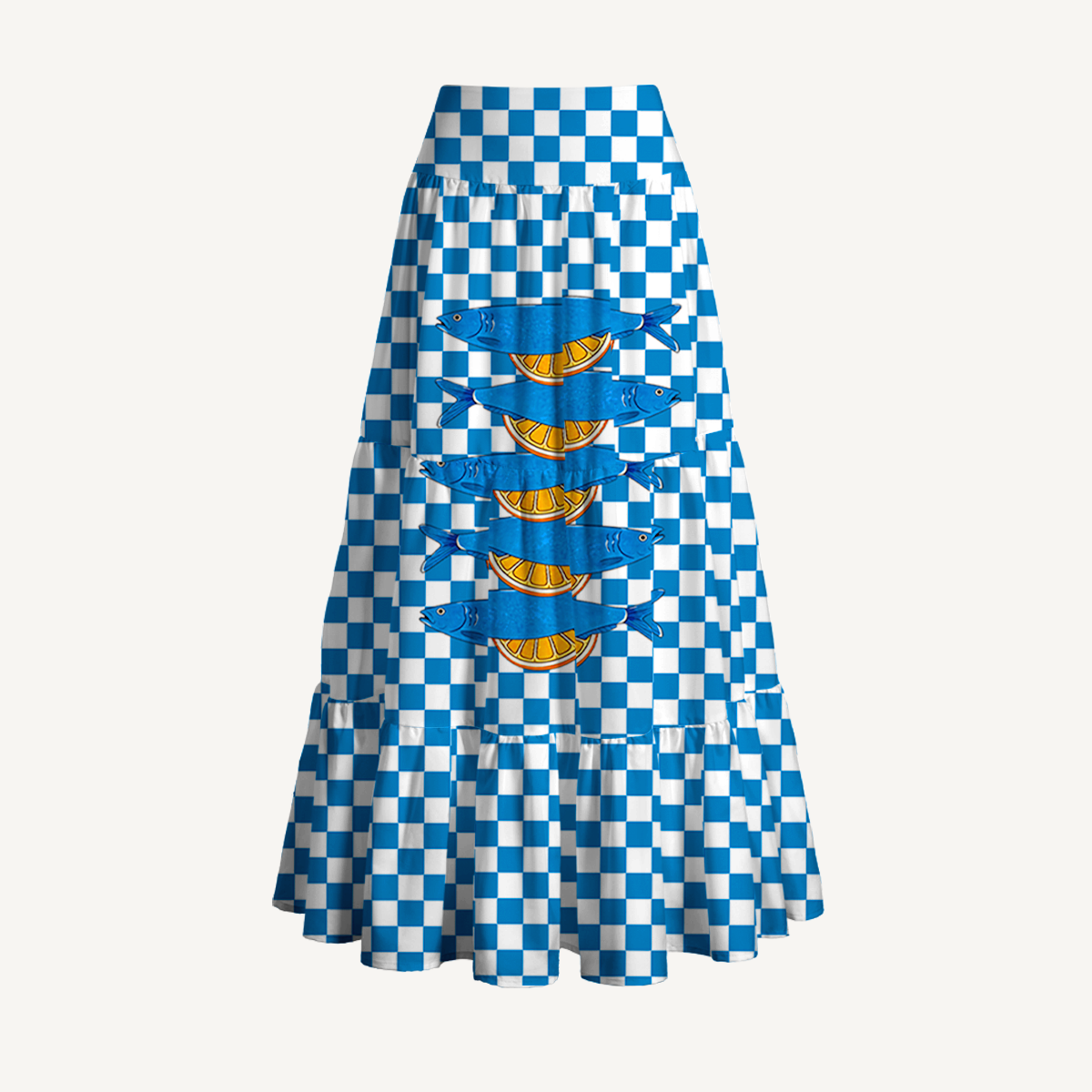 Blue Check Lemon Maxi Skirt & Strapless Dress  