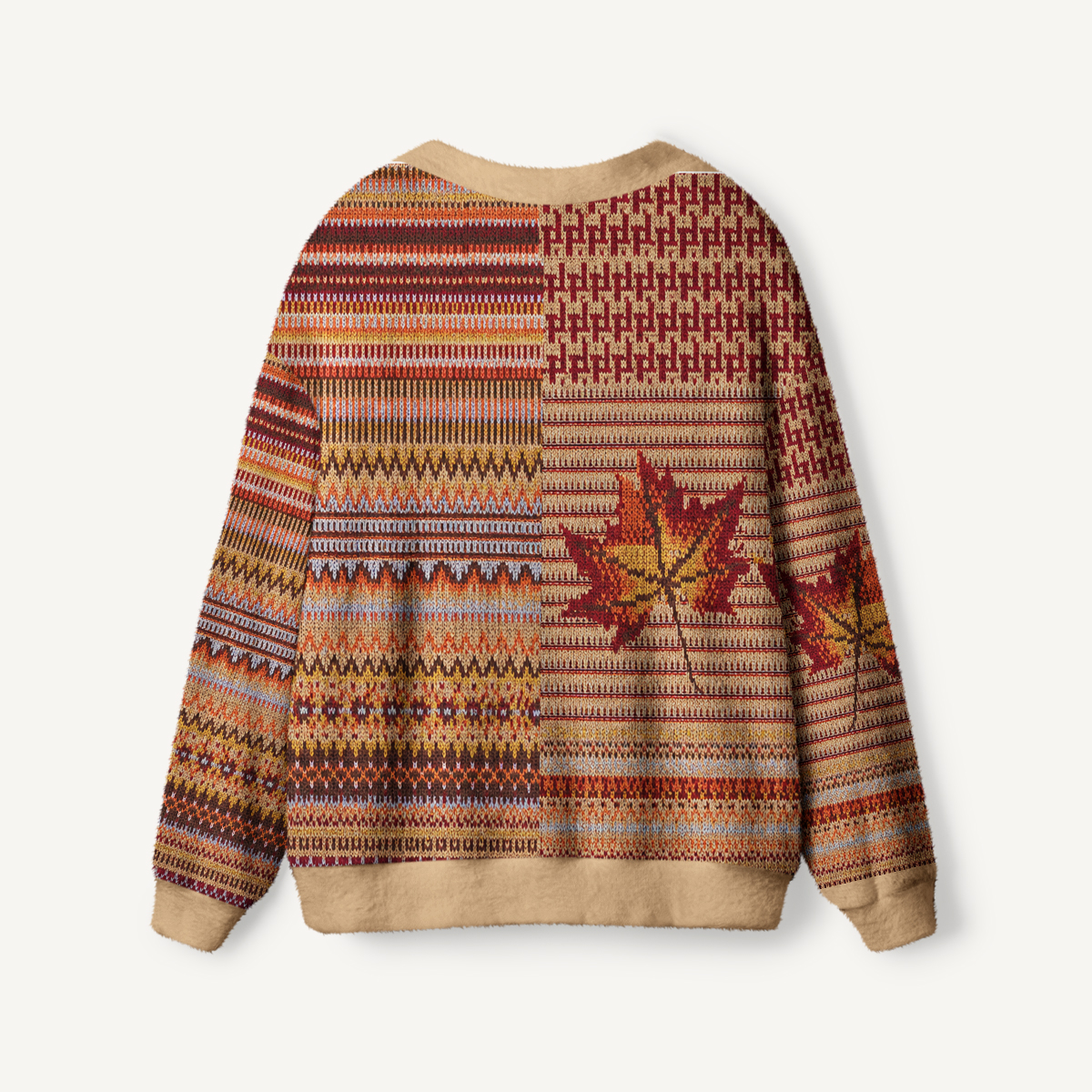 Autumn Maple Patchwork Pattern Cardigan Sweaters