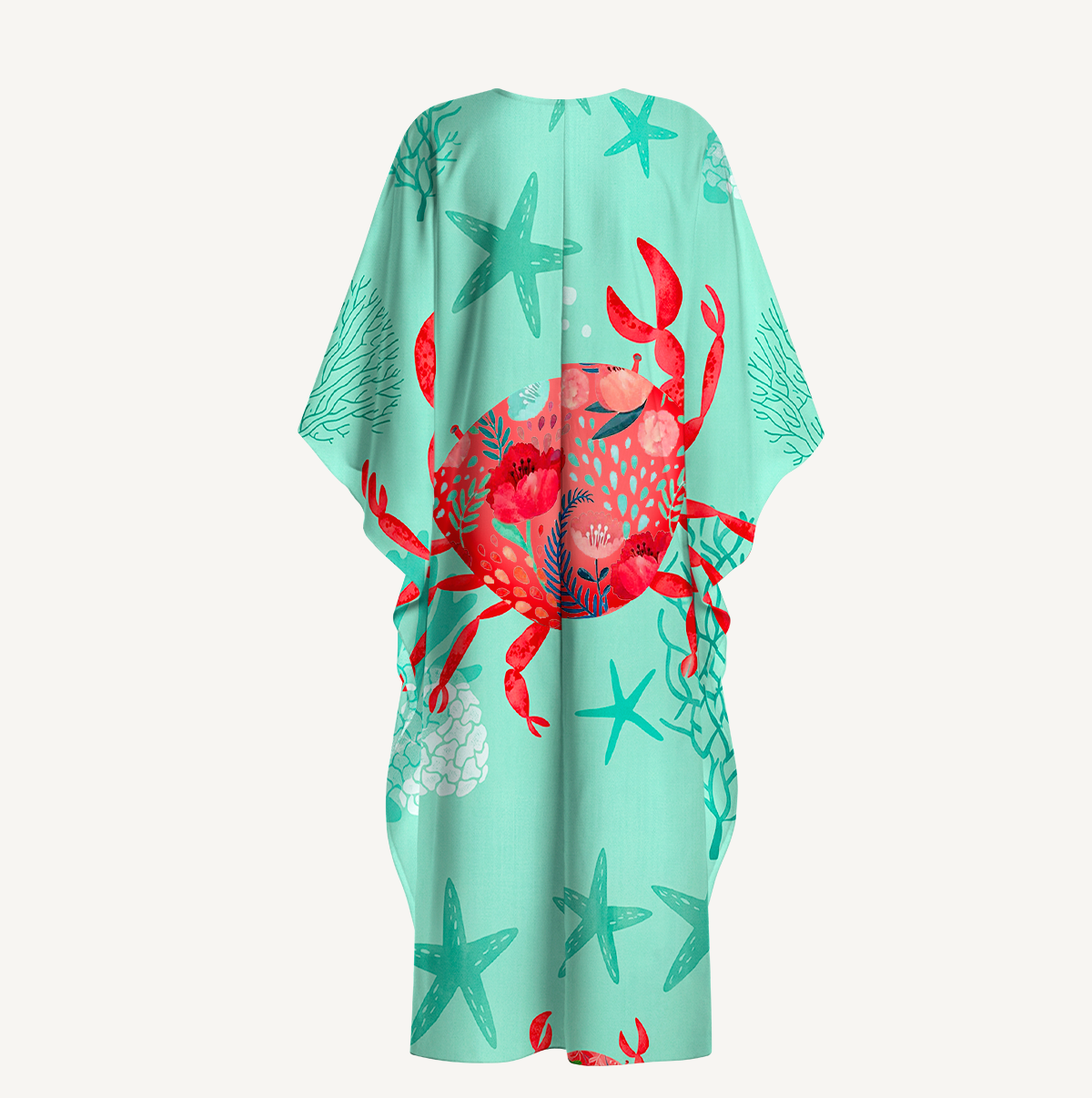 Floral Crab Kimono Sleeve Kaftan Dress
