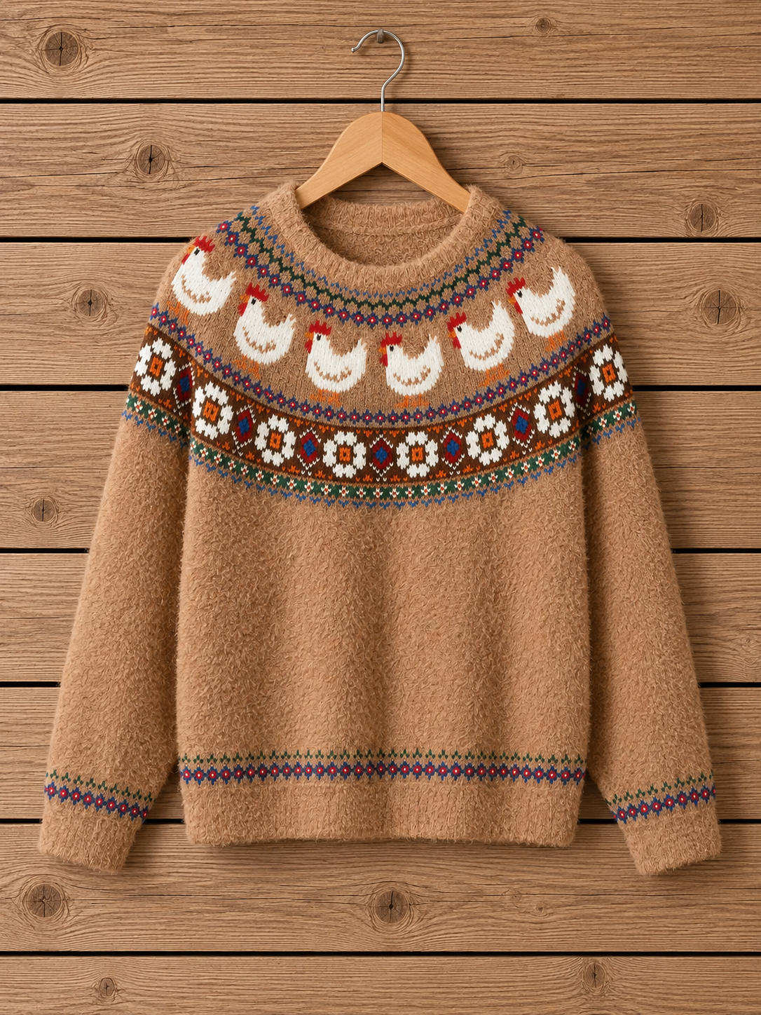 Country Hen Folk Yoke Crewneck Sweater