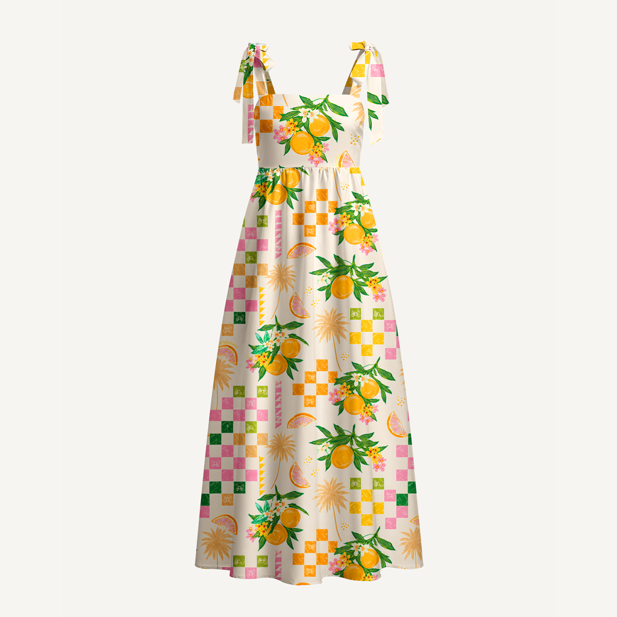 Citrus Breeze Bow Strap Maxi Dress