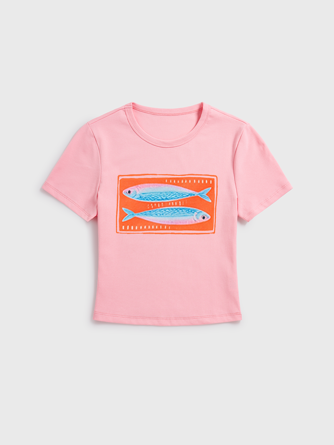 Tropical Stamp Print Crew Neck Cotton Tee