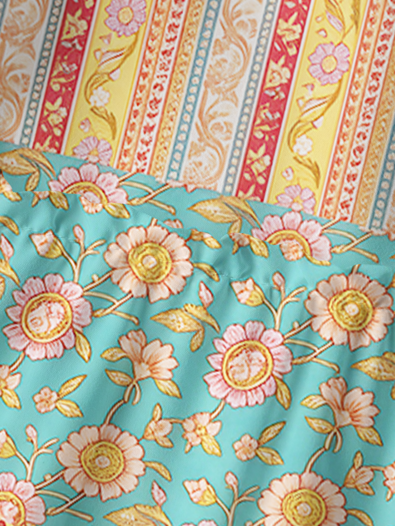 Paisley Inspired Pattern Square Neckline Cap Sleeve Maxi Dress