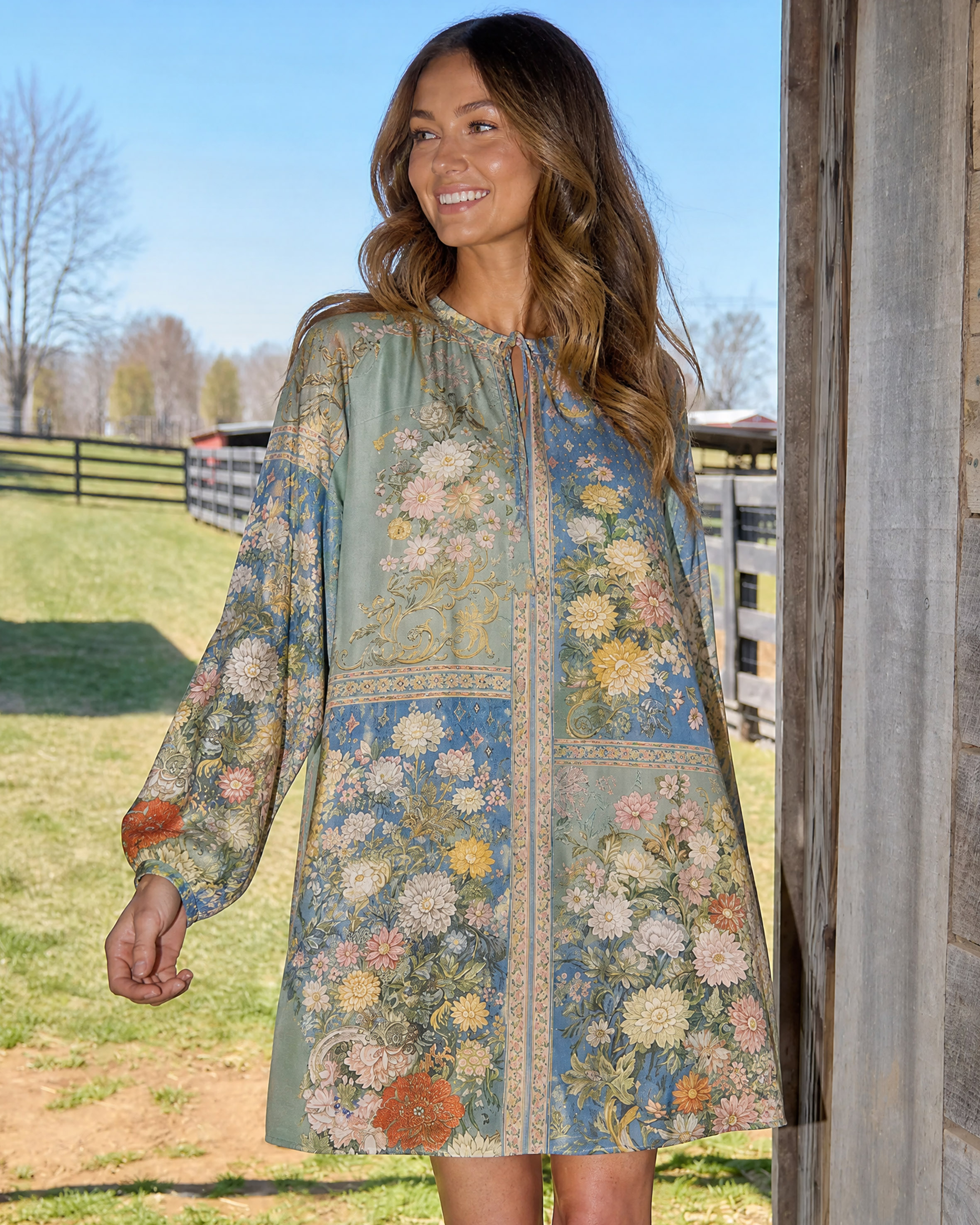 Van Gogh Bouquet of Flowers in a Vase Long Sleeve Mini Dress For Women