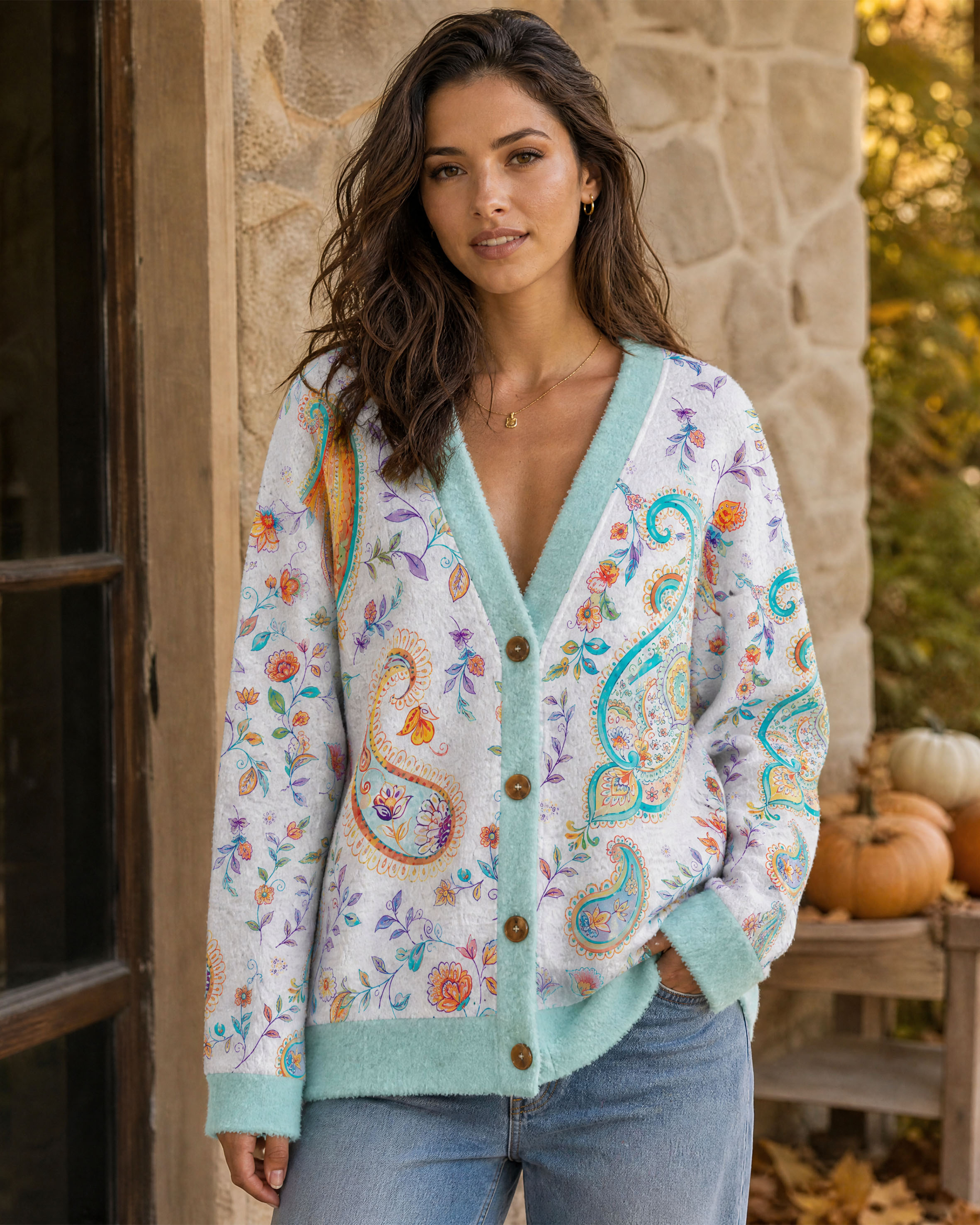 Boho Paisley Floral Botanical Pattern Cardigan Sweaters