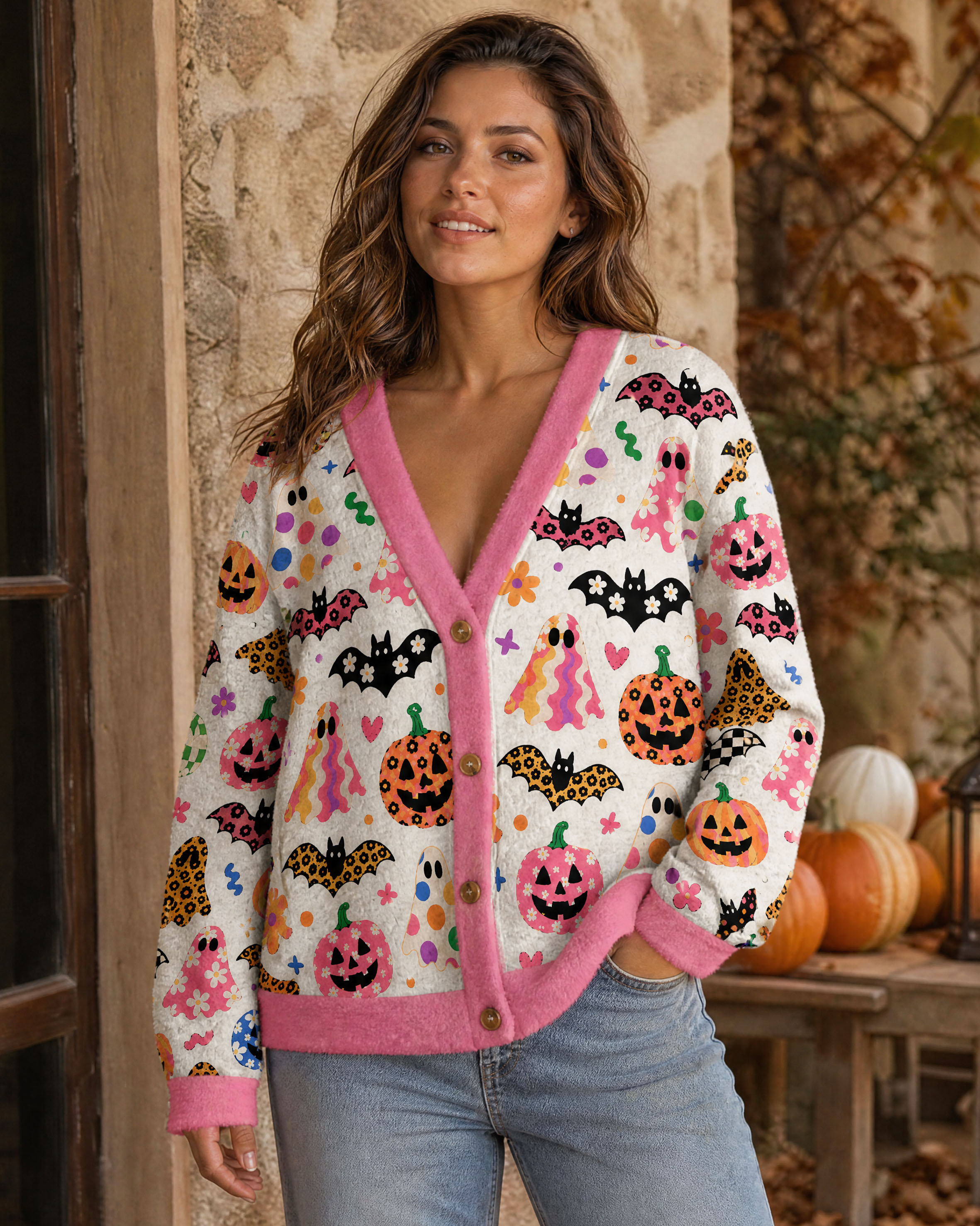 Ghost Pumpkin Bat Halloween Cardigan Sweaters
